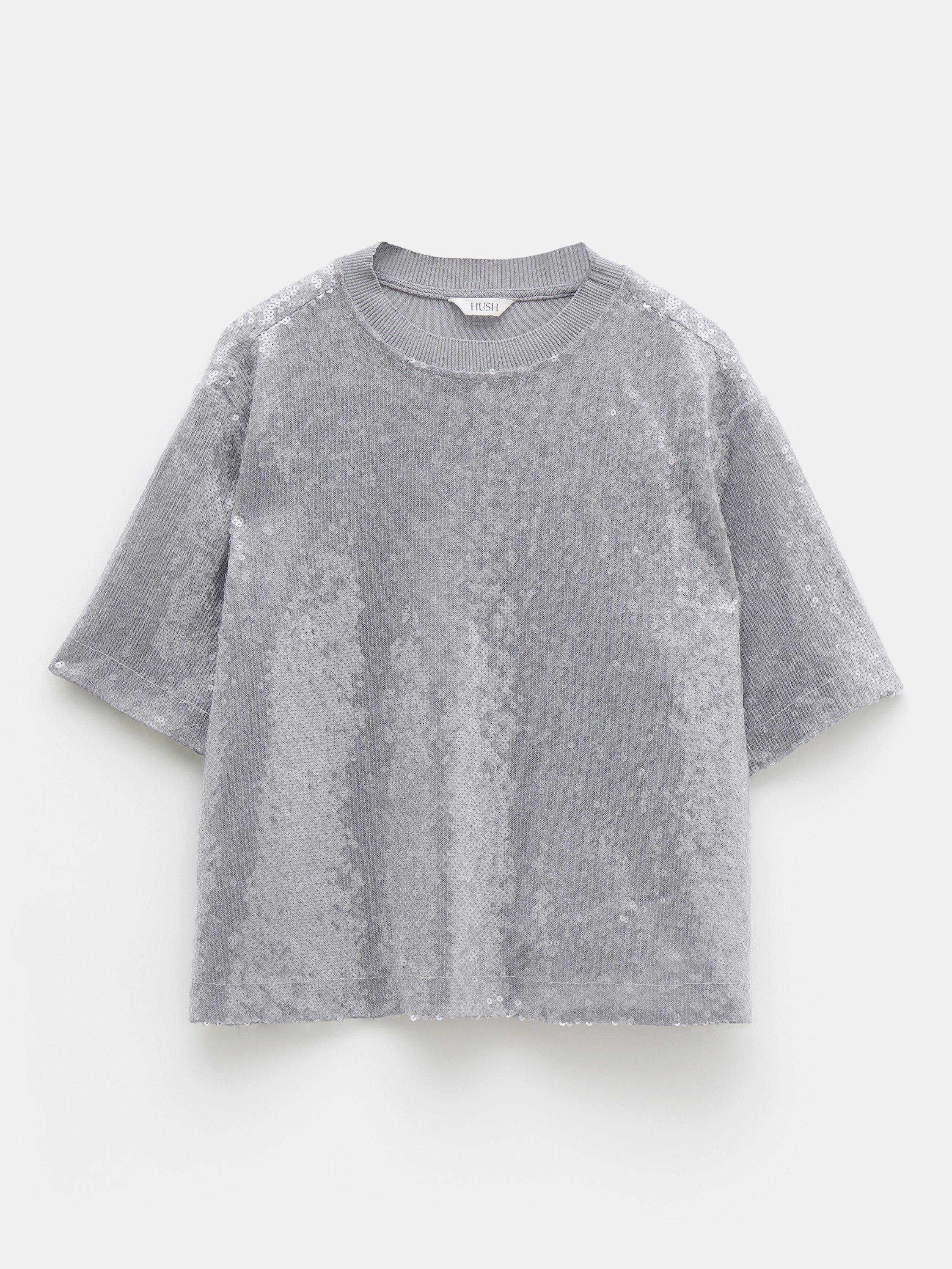 Product image 5 of 5, which shows HUSH Holly Sequin T-Shirt, Grey, XXS