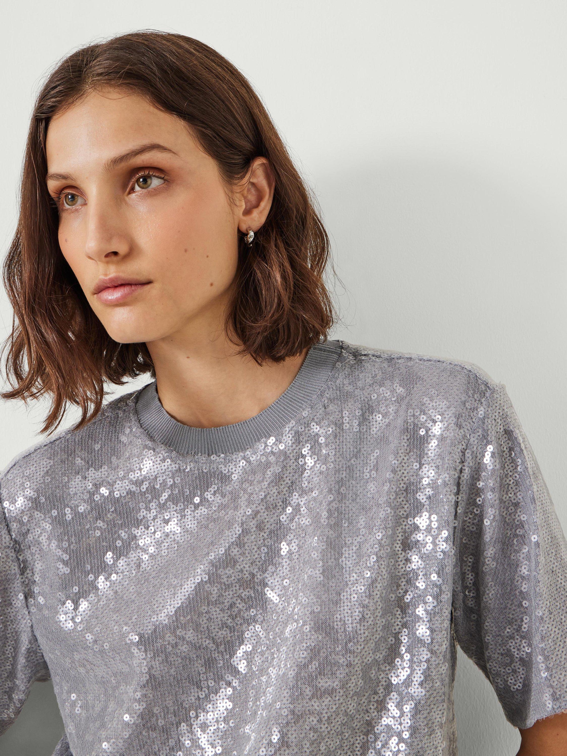 Product image 4 of 5, which shows HUSH Holly Sequin T-Shirt, Grey, XXS