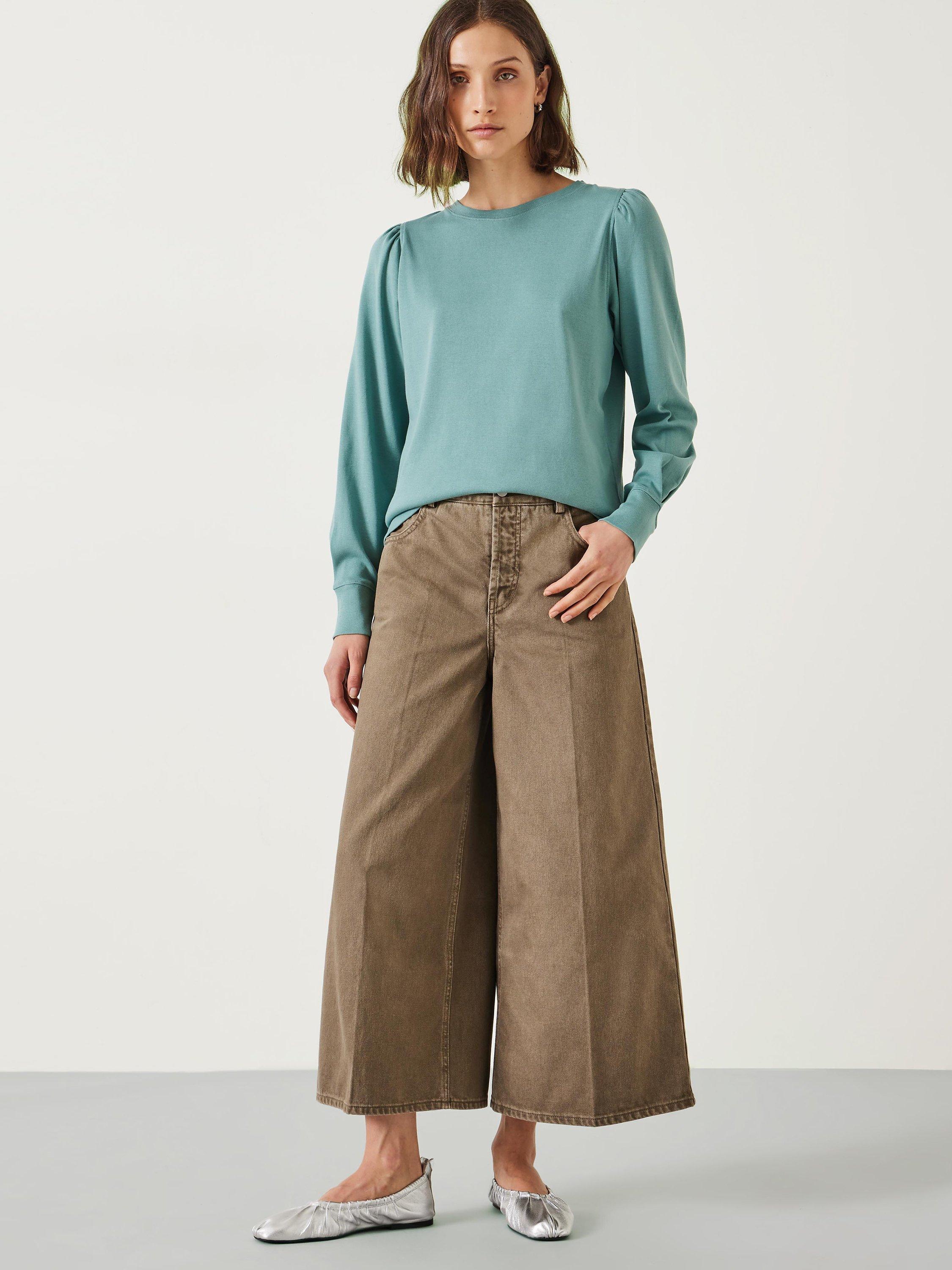 Product image 2 of 5, which shows HUSH Emily Puff Sleeve Cotton Jersey Top, Dark Aqua, XXS