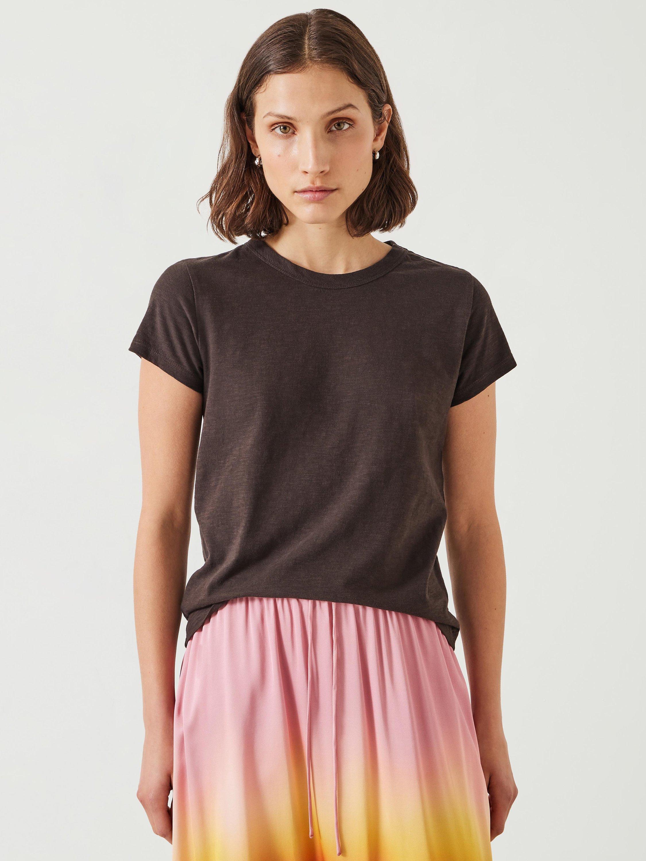Product image 1 of 5, which shows HUSH Slim Fit Crew Neck T-Shirt, Chocolate, XXS