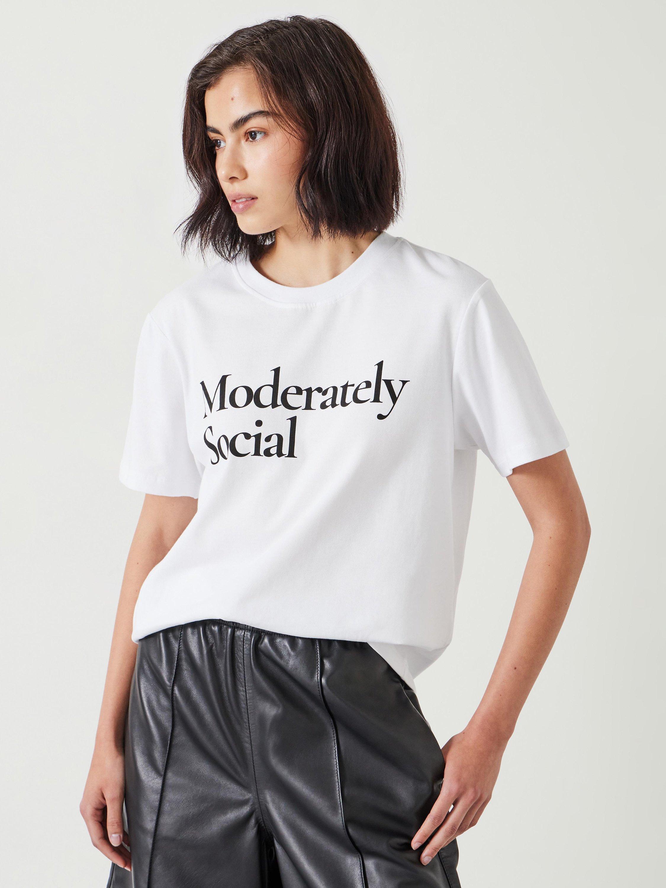 Product image 1 of 5, which shows HUSH Moderately Social T-Shirt, White, L