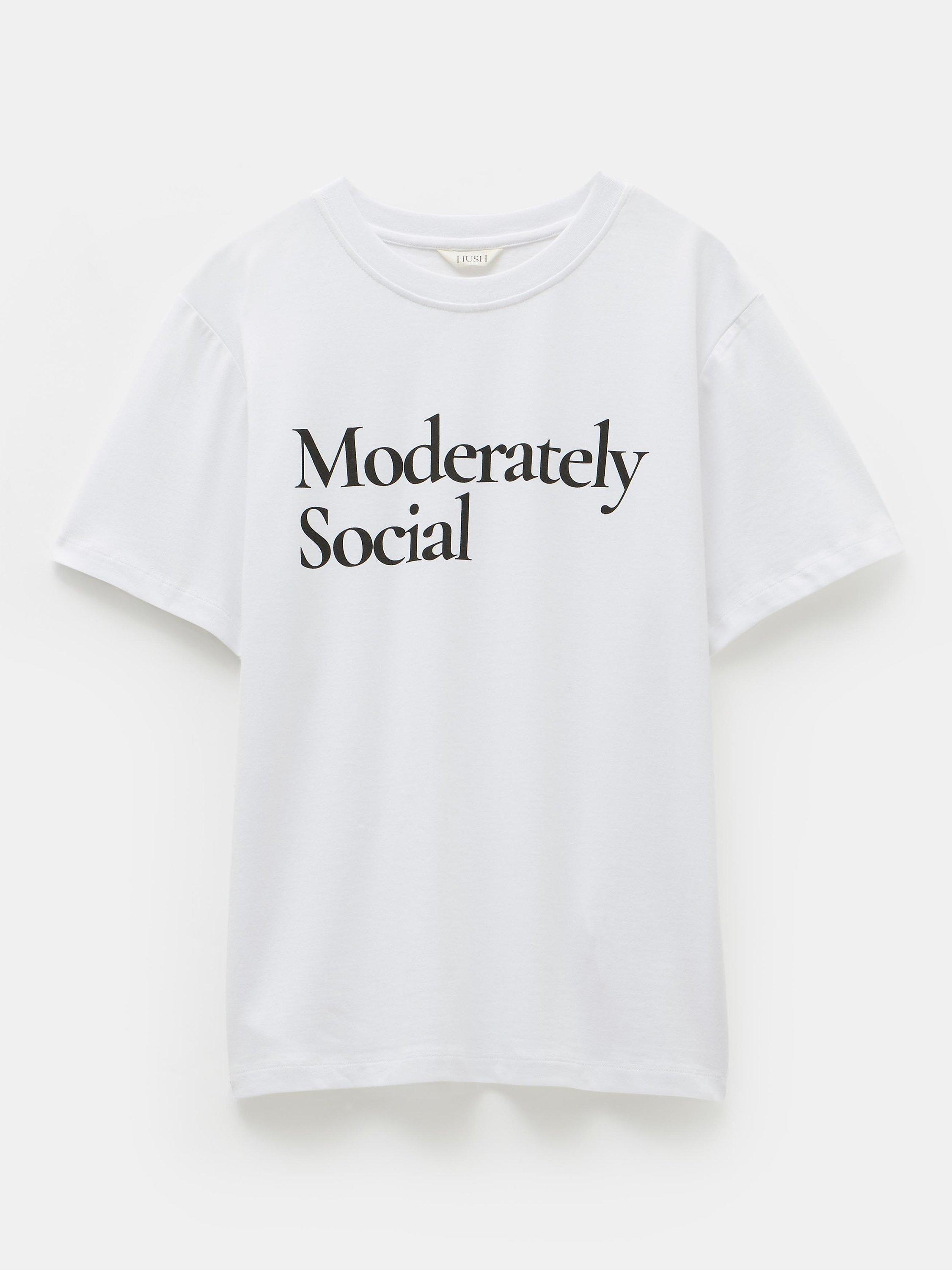 Product image 4 of 5, which shows HUSH Moderately Social T-Shirt, White, L