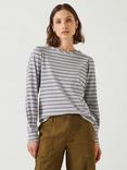 HUSH Emily Stripe Puff Sleeve Top, Grey Marl