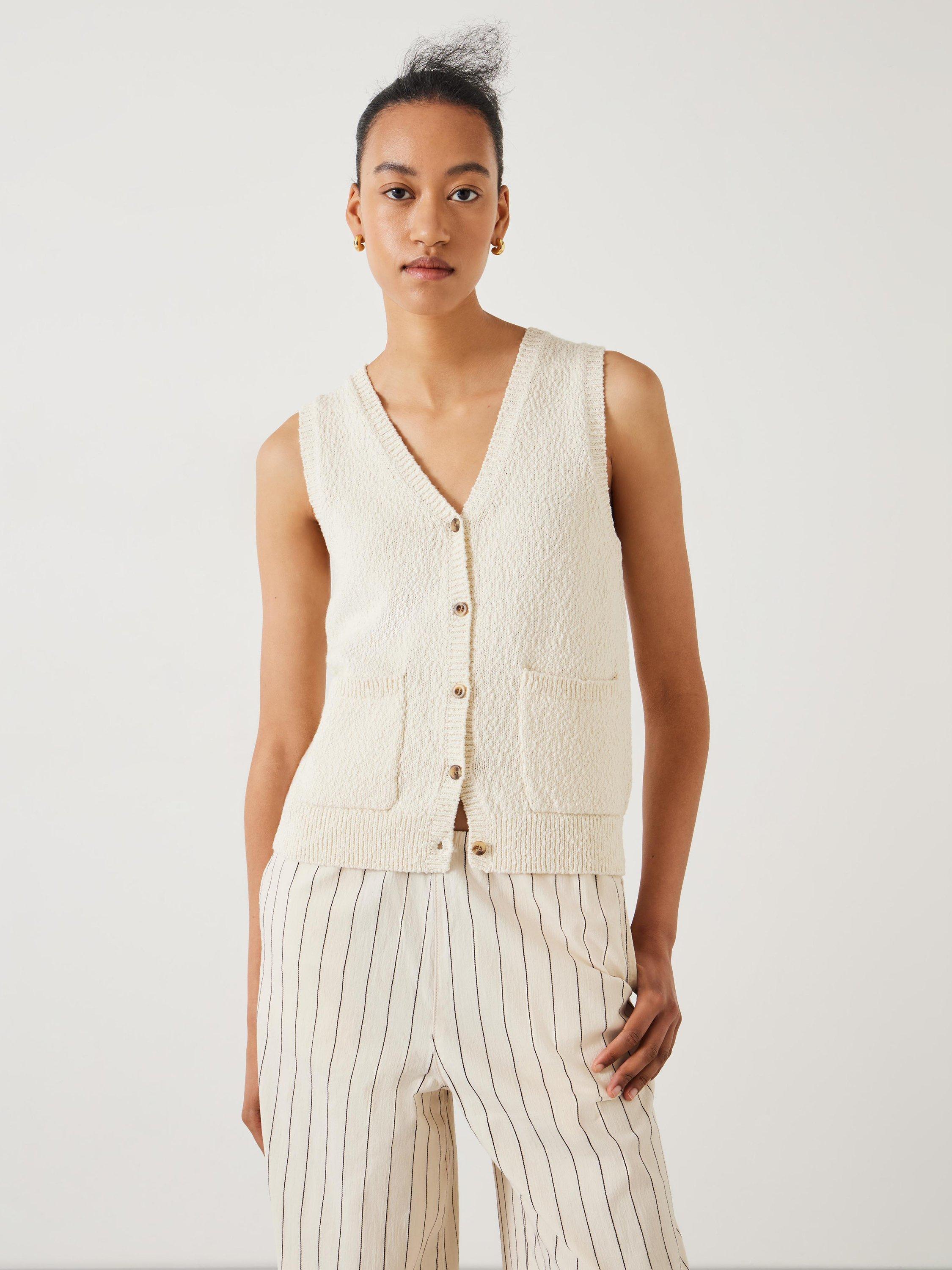 Product image 1 of 5, which shows HUSH Ottiline Knitted Waistcoat, Soft White, L