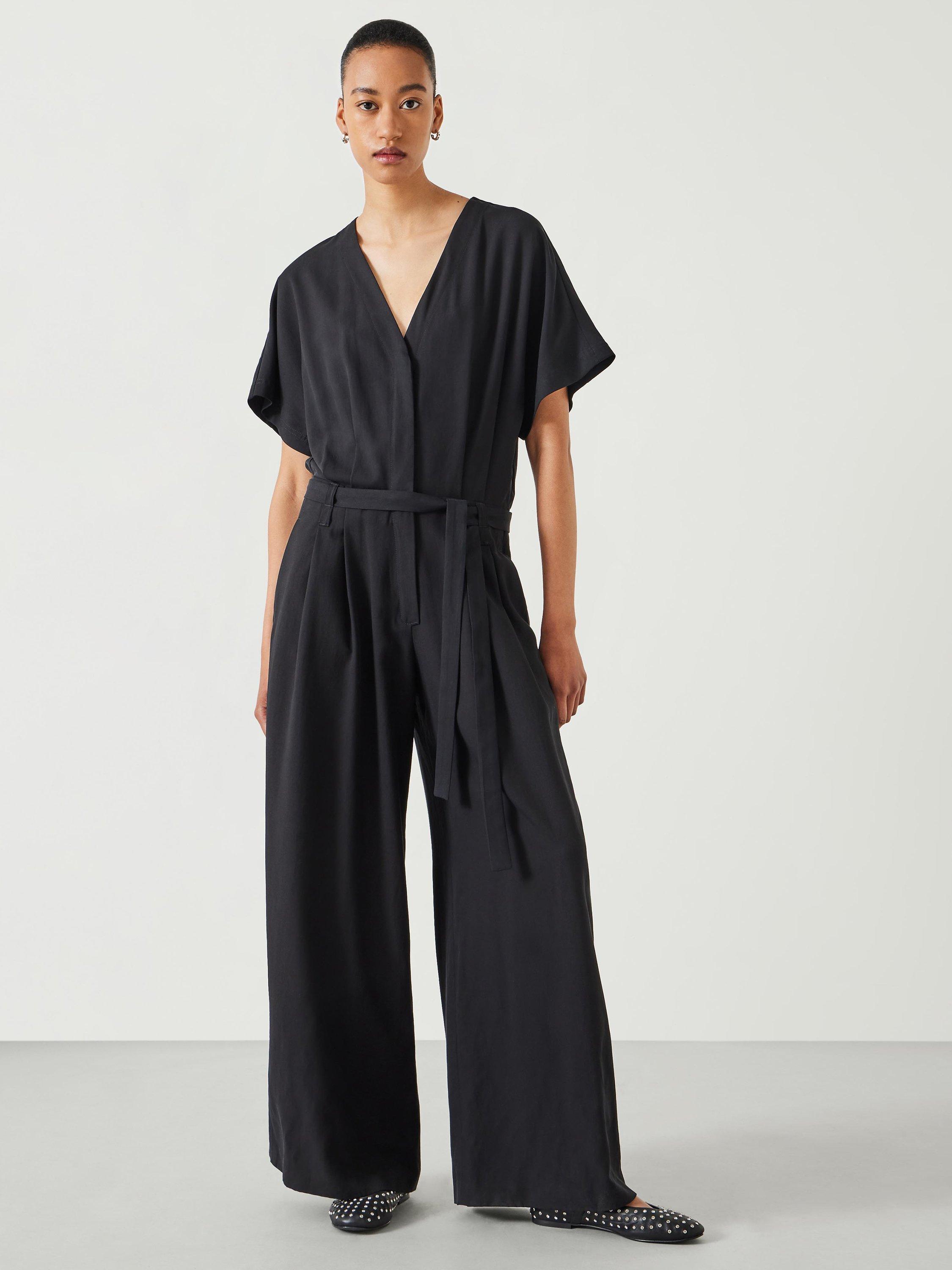 Product image 1 of 5, which shows HUSH Marie Pleat Jmpsuit, Black, 10S