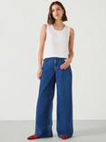 HUSH Nova Pintuck Wide Leg Jeans, Mid Blue