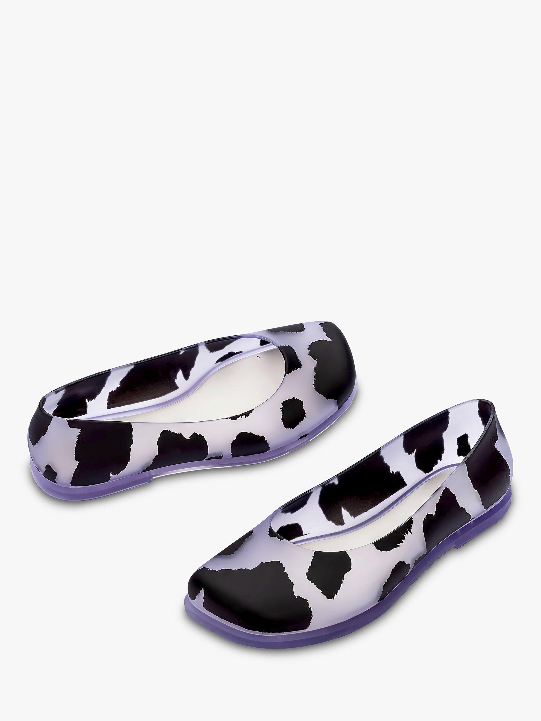 Product image 2 of 3, which shows Melissa Ruby Animal Print Ballerina Pumps, Clear/Black, 3