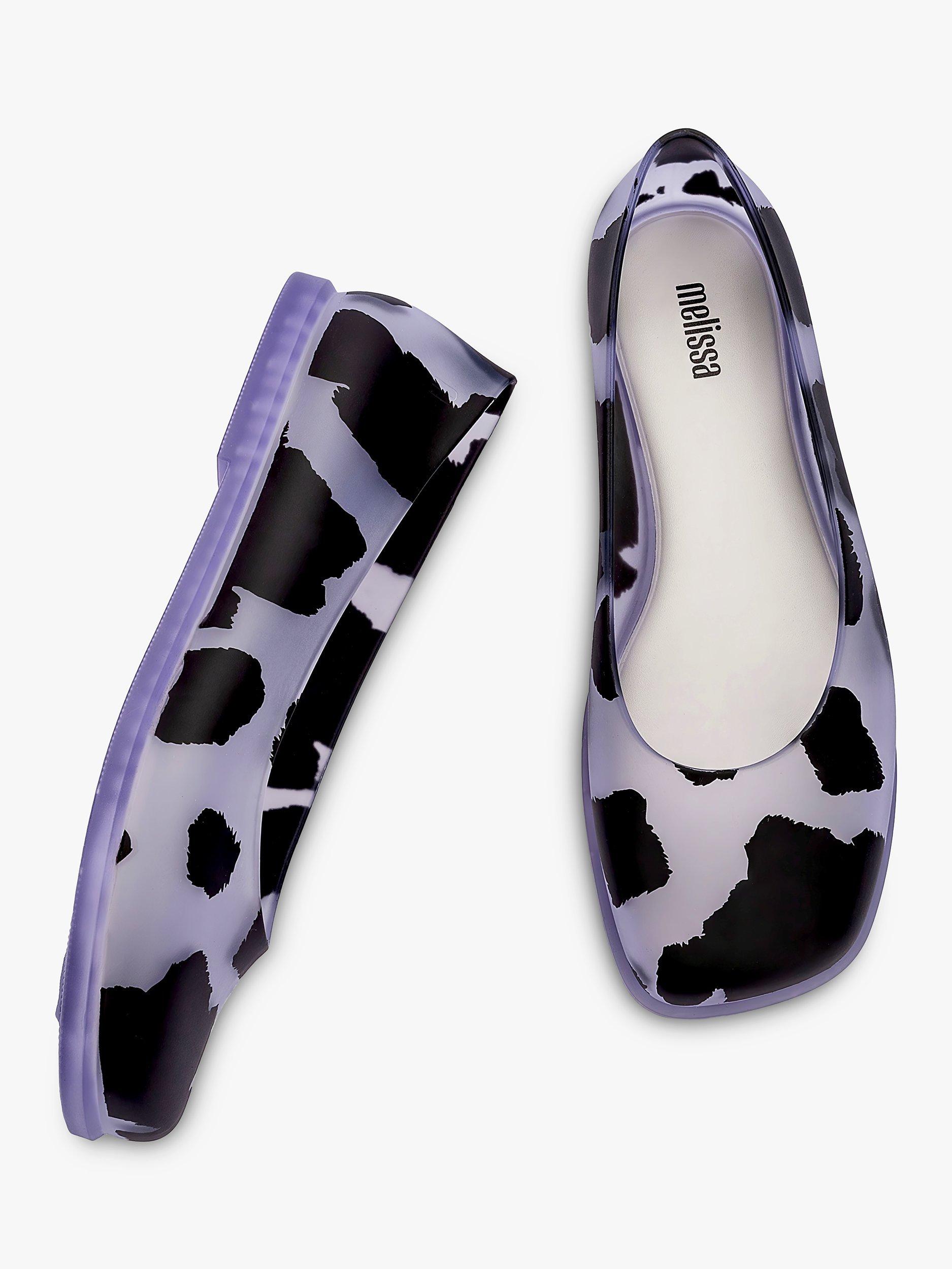 Product image 3 of 3, which shows Melissa Ruby Animal Print Ballerina Pumps, Clear/Black, 3