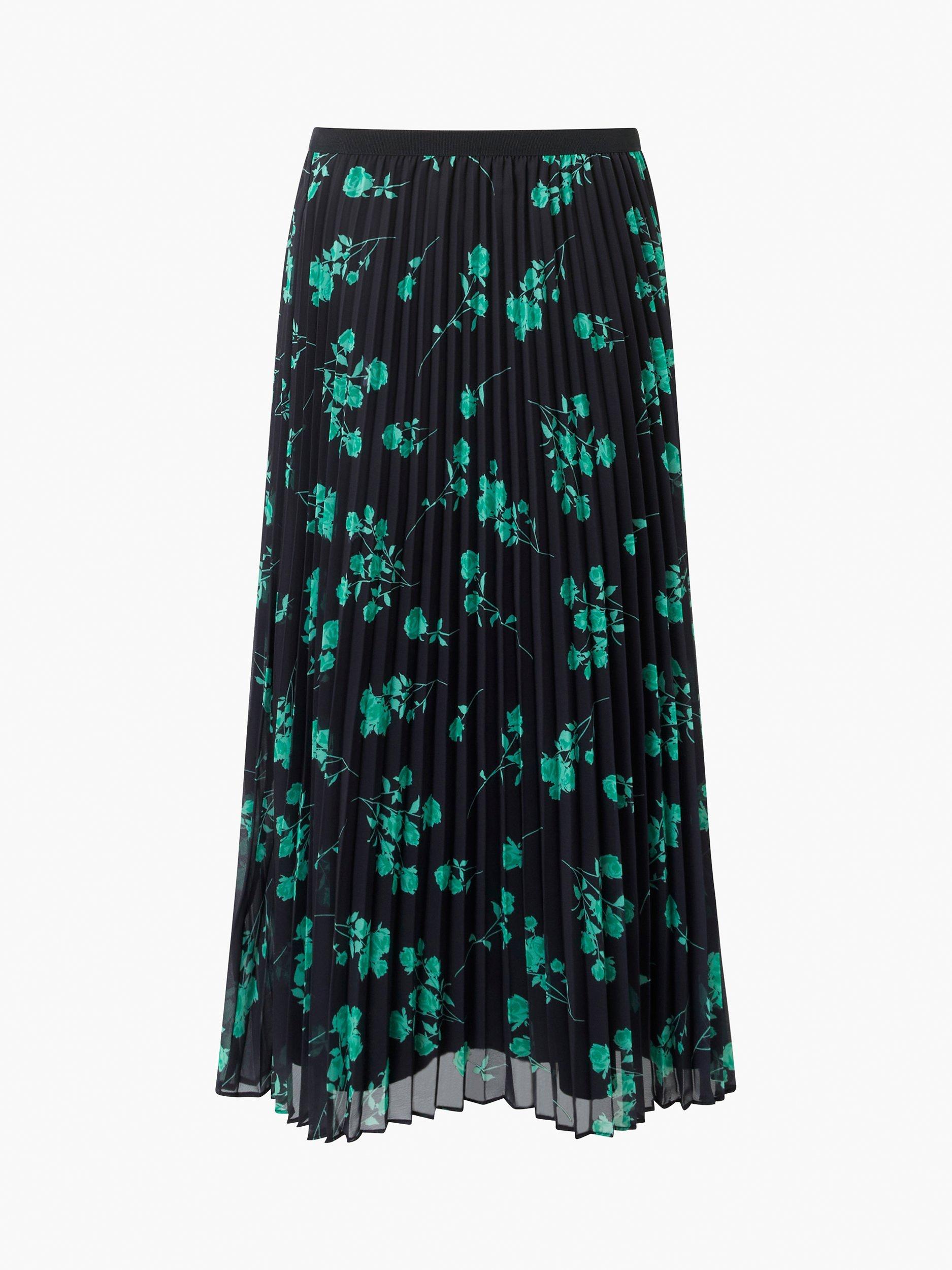 French Connection Allesandra Pleated Midi Skirt Black Green