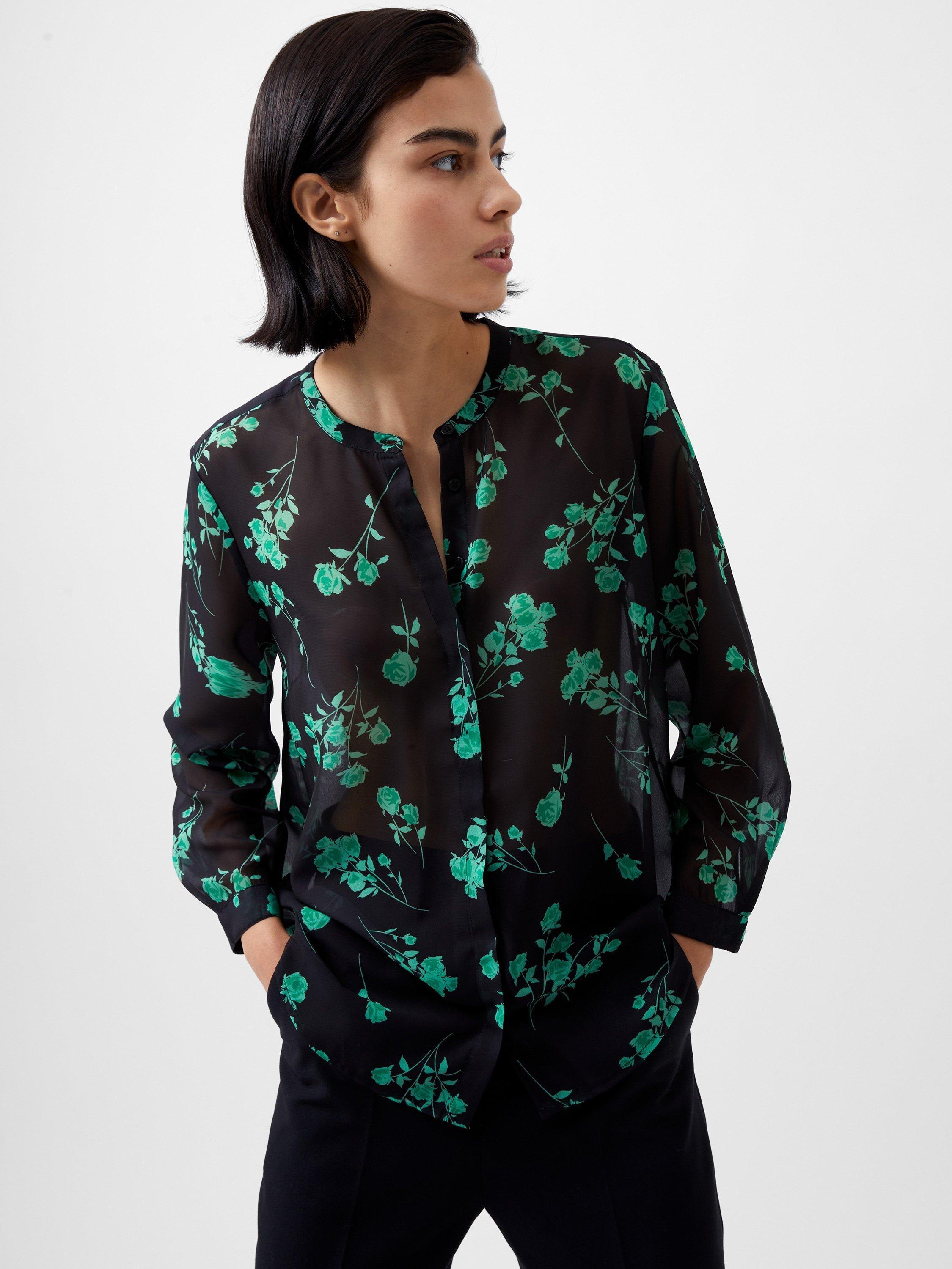 French Connection Allesandra Georgette Top, Black/Green
