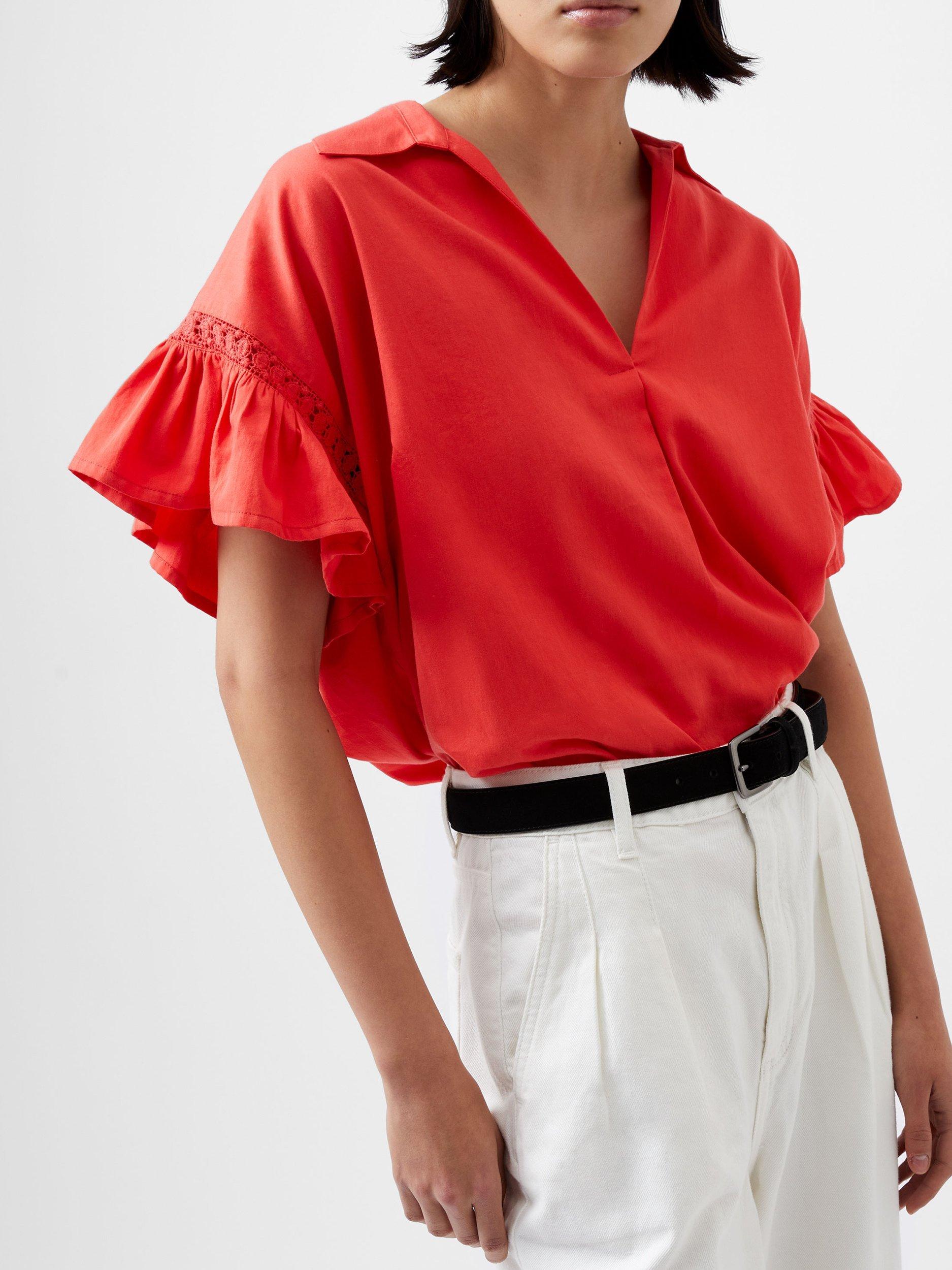 French Connection Sindey Flare Sleeve Top, Red
