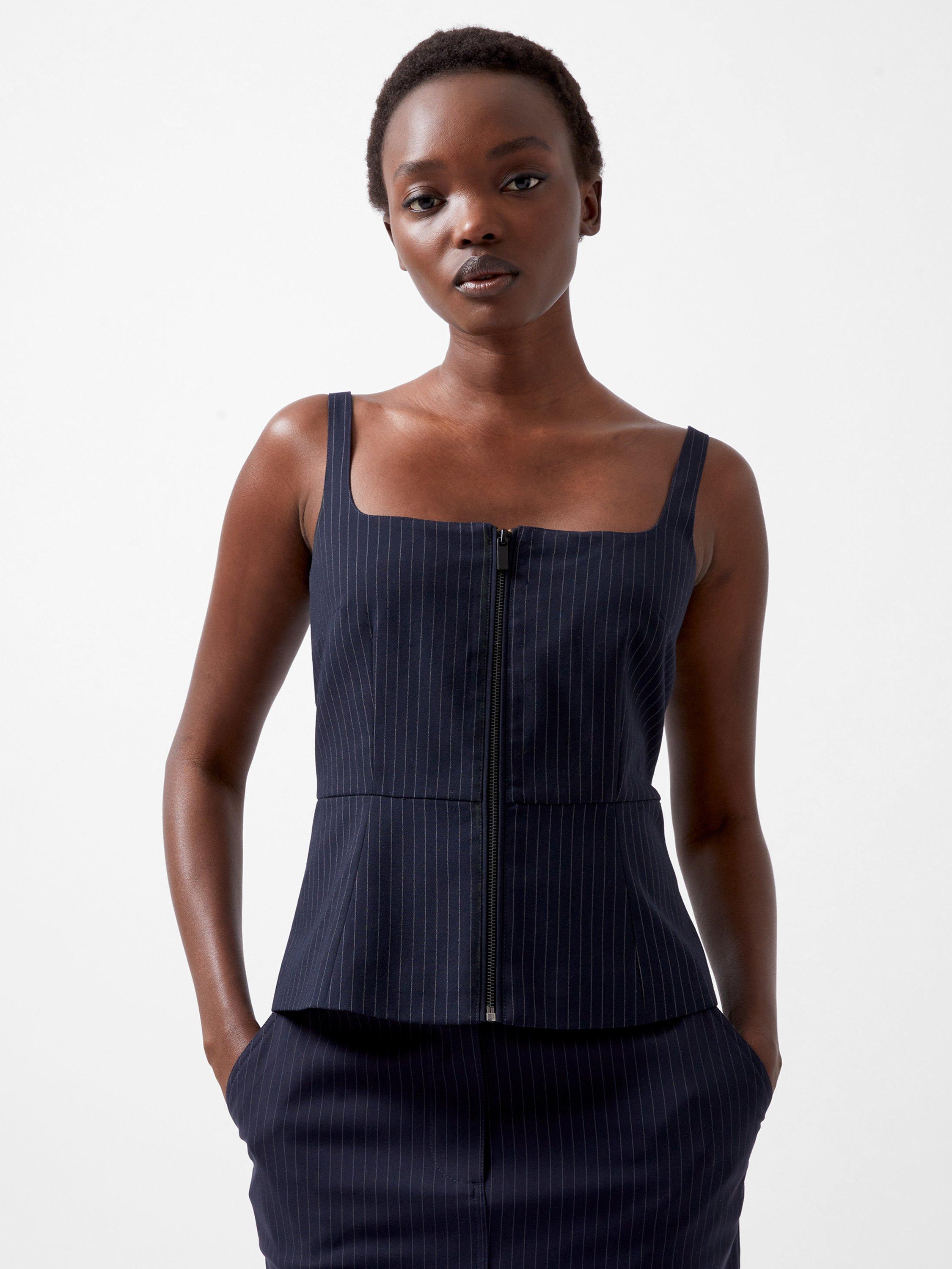 French Connection Hayley Pinstripe Top, Navy