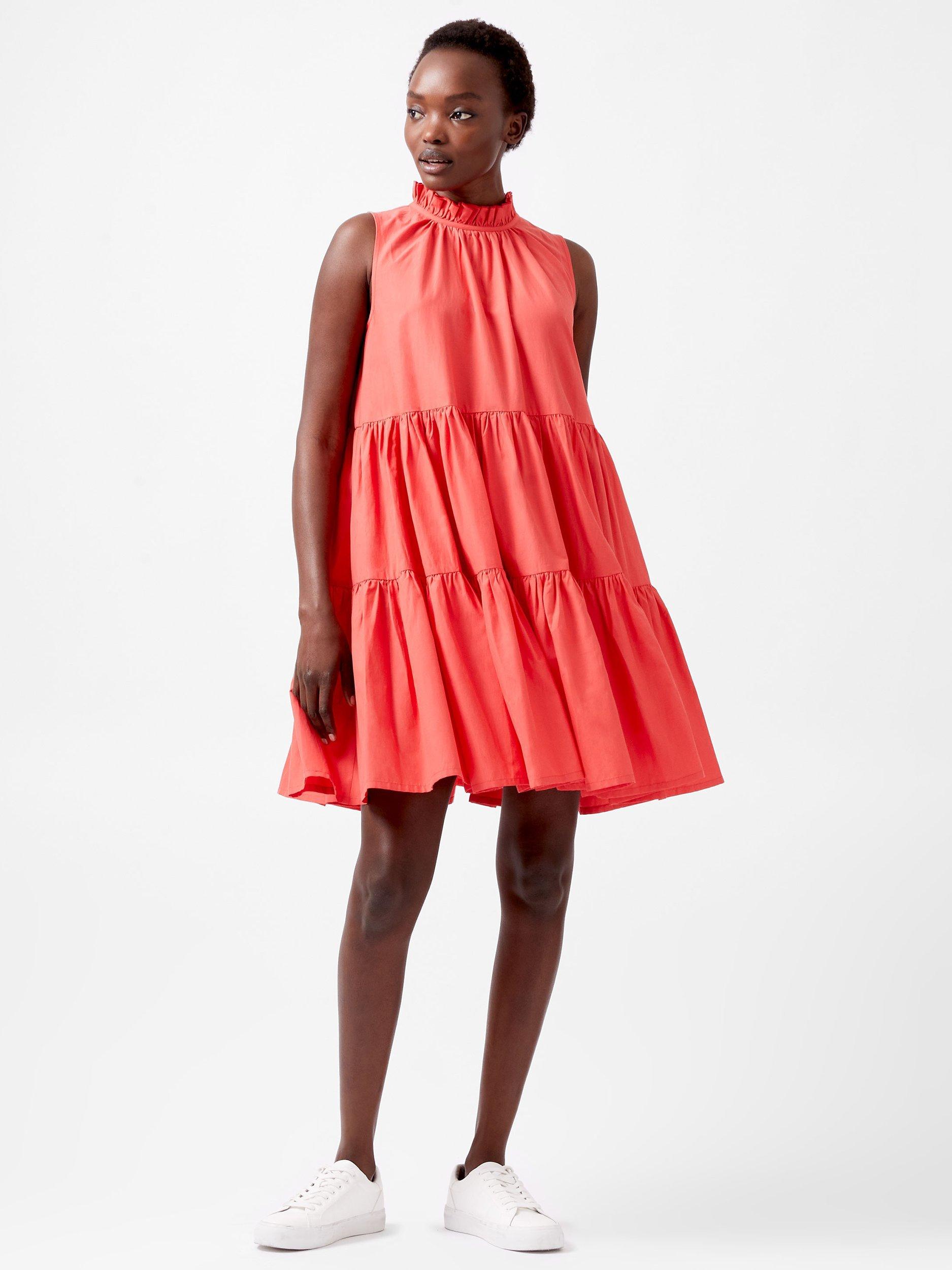 French Connection Era Poplin Tiered Dress Red