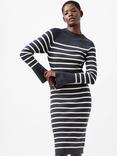 French Connection Milena Striped Knit Dress, Navy/Cream