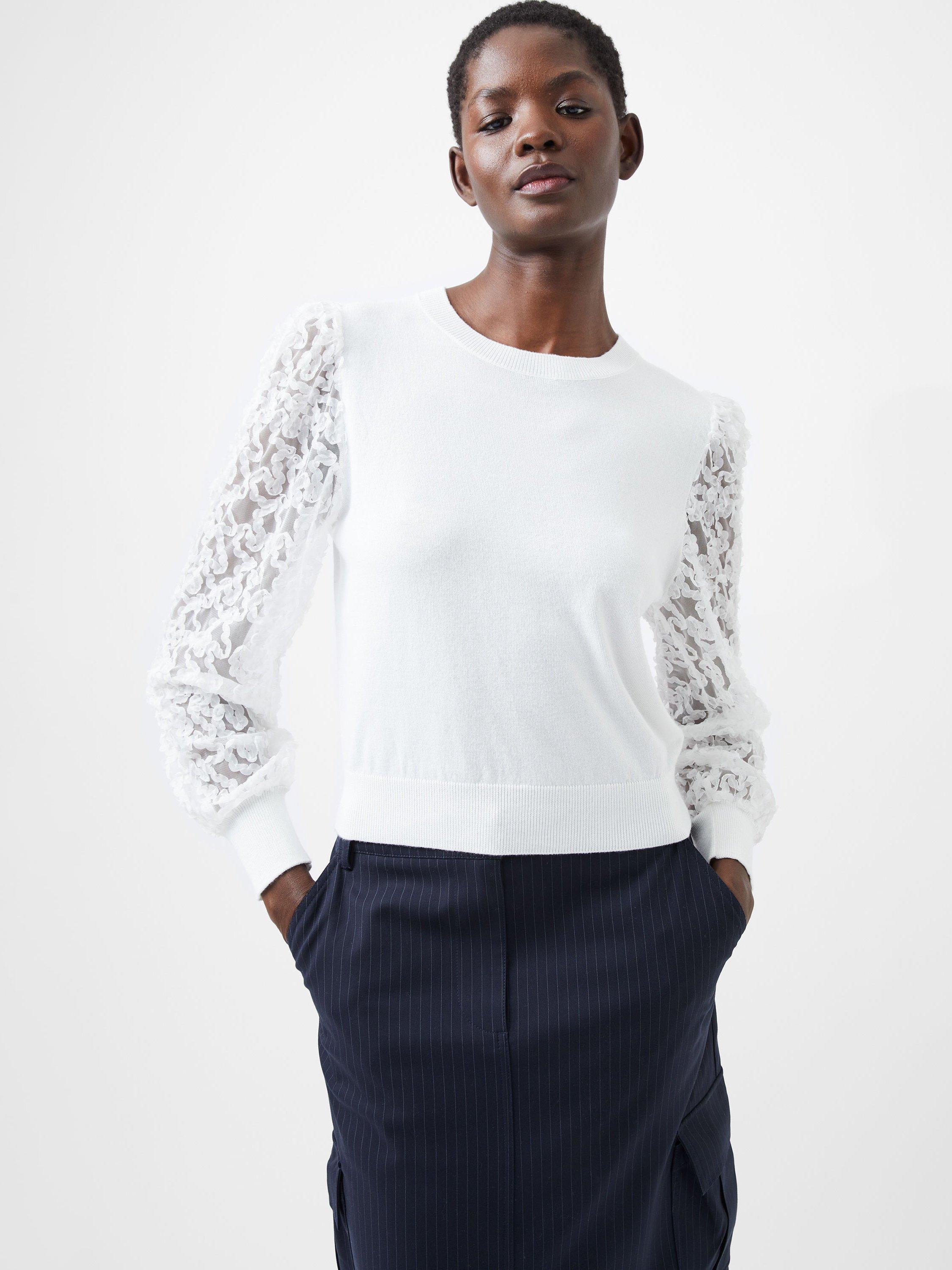 French Connection Luvvy Floral Sleeve Jumper, White