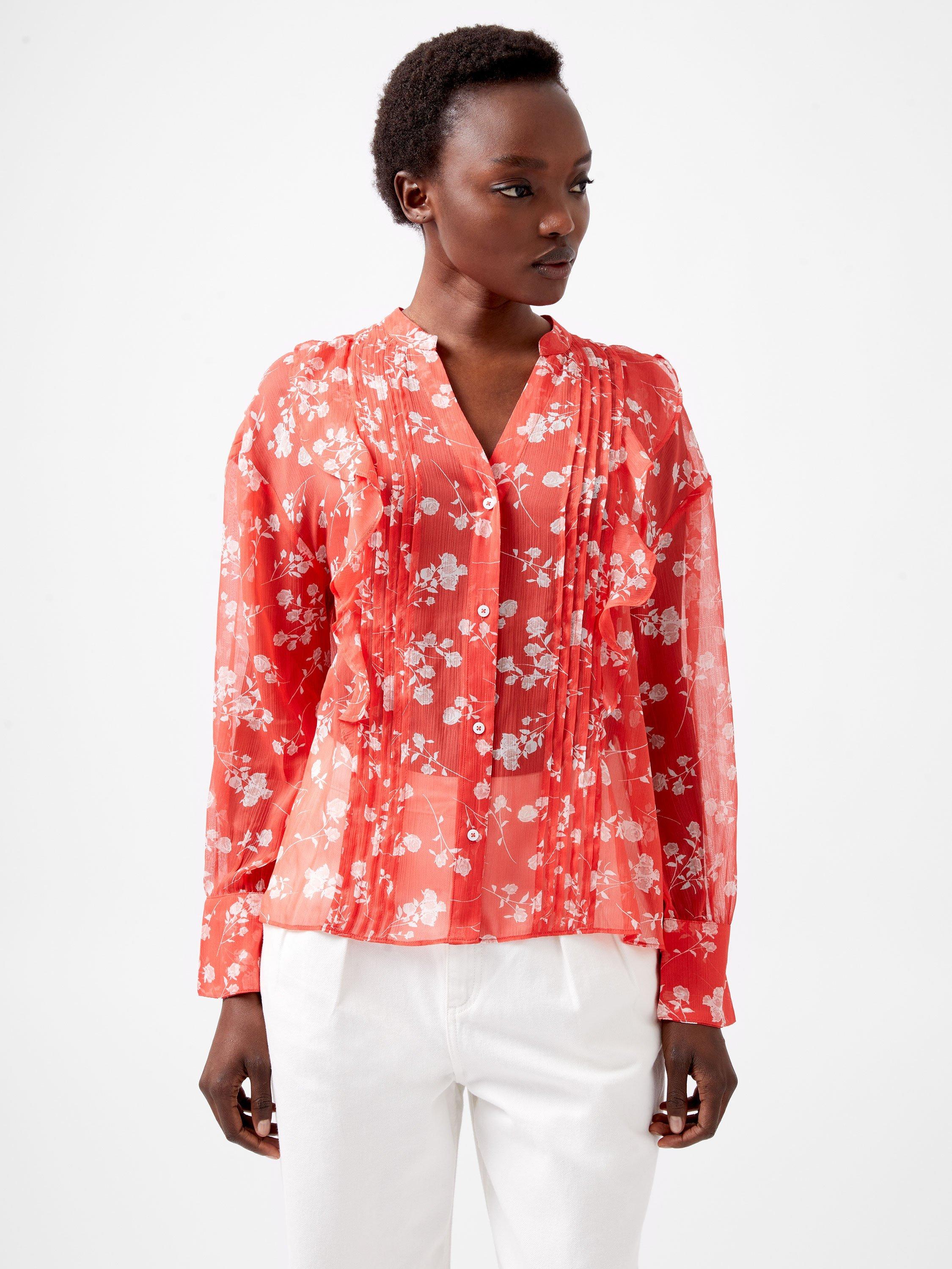 French Connection Floral Crinkle Blouse, Red/White