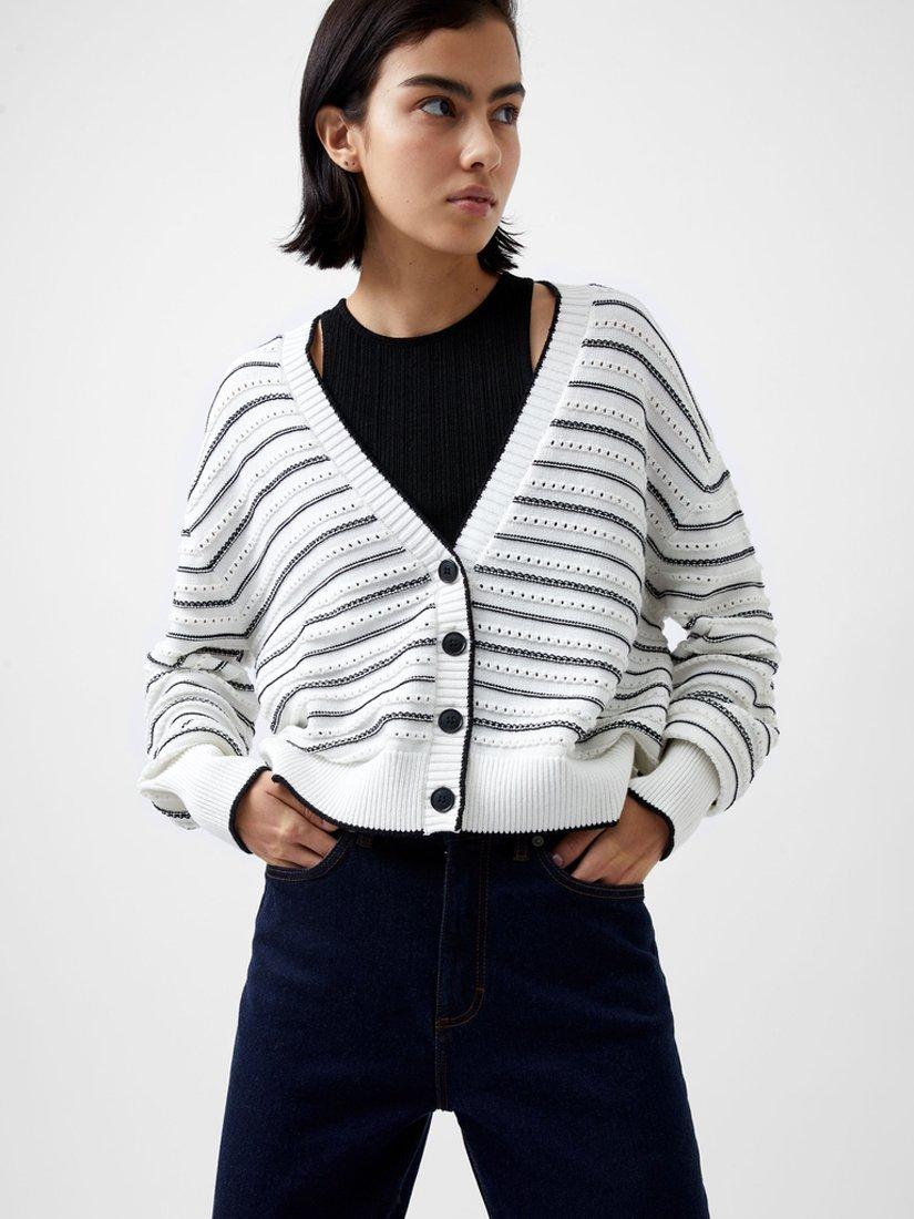 French Connection Oskie Stripe Cardigan White Black