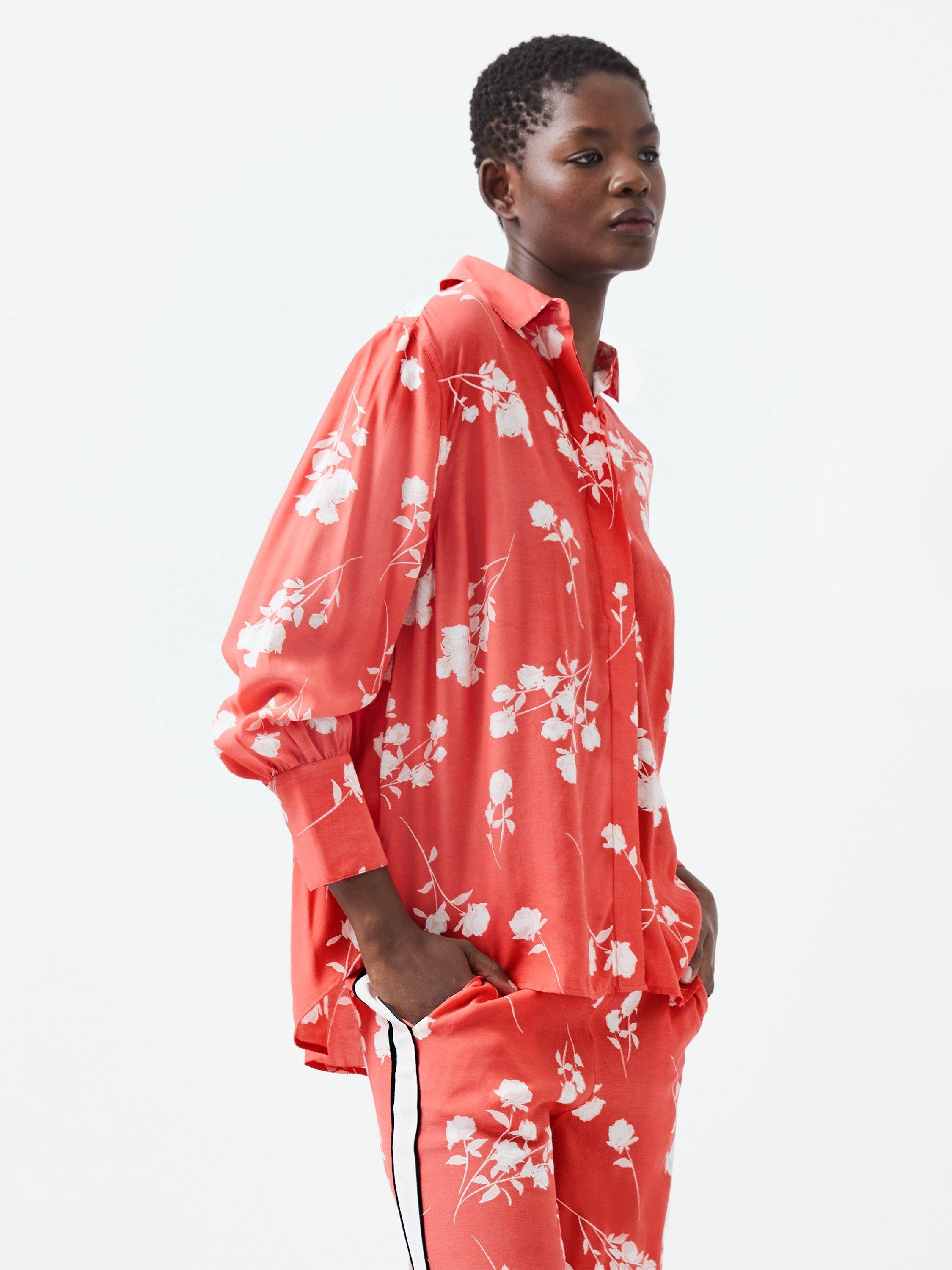 French Connection Alessandra Delphine Shirt, Cayenne Red/White