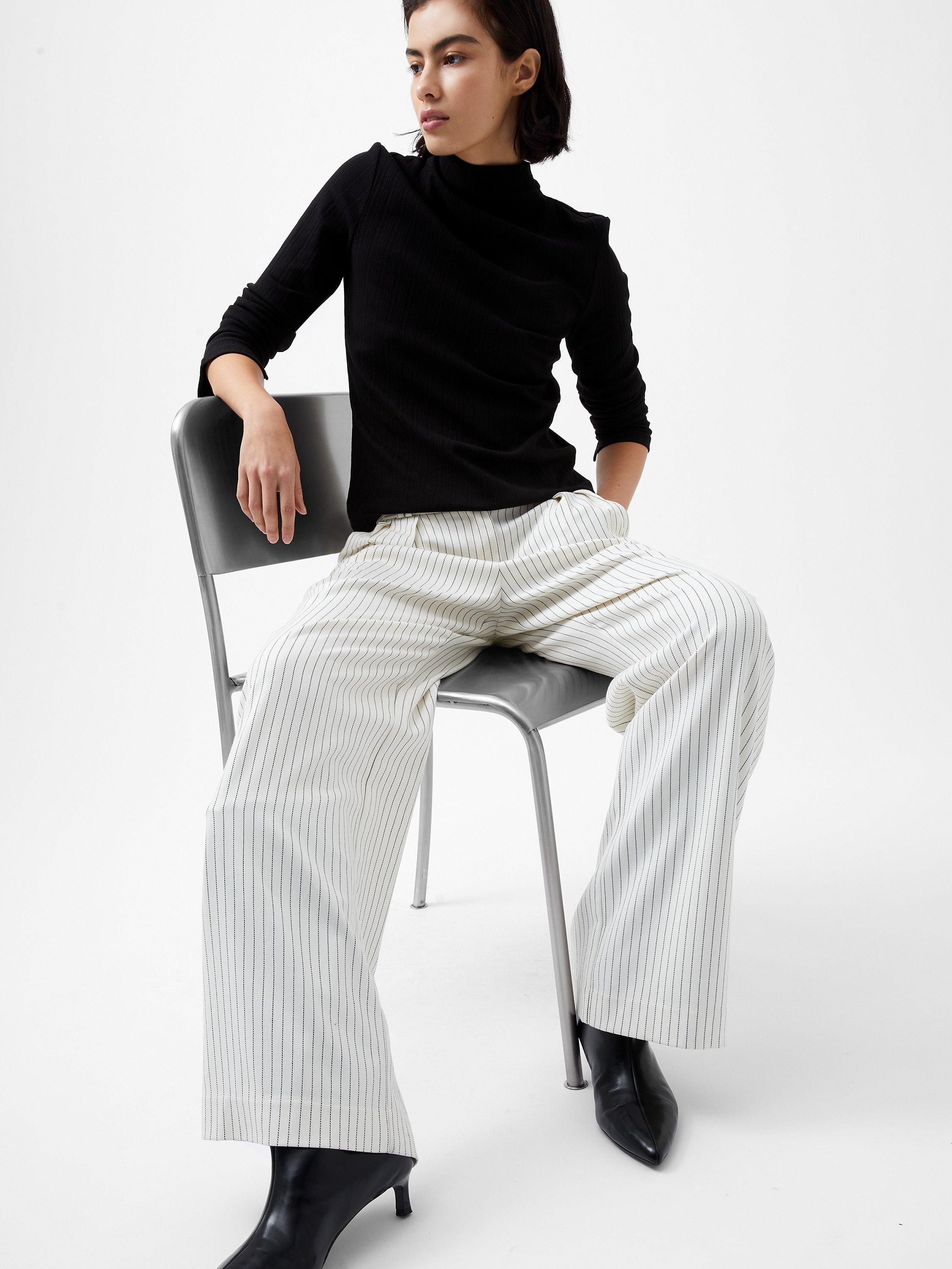 Black and white pinstripe trousers best sale