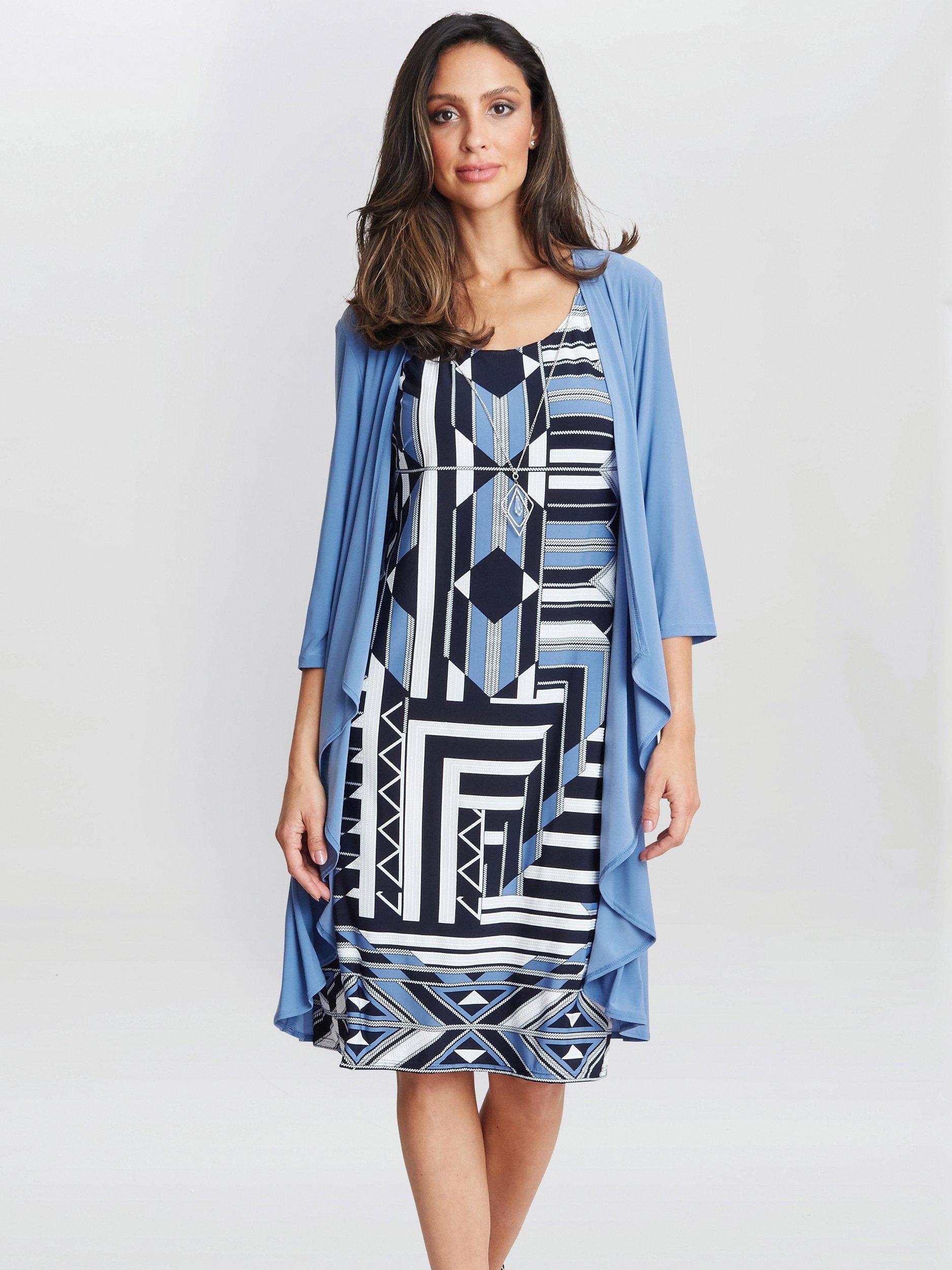 Product image 1 of 6, which shows Gina Bacconi Tatum Print Jacket And Dress Set, Blue/Multi, 10