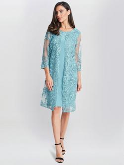 Gina Bacconi Jill Embroidered Lace Mock Jacket Dress, Teal, Teal
