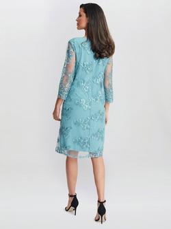 Gina Bacconi Jill Embroidered Lace Mock Jacket Dress, Teal - view 2, Teal