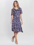 Gina Bacconi Annette Chiffon Dress, Navy/Pink