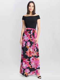Gina Bacconi Ruth Maxi Dress, Black/Pink, Black/Pink