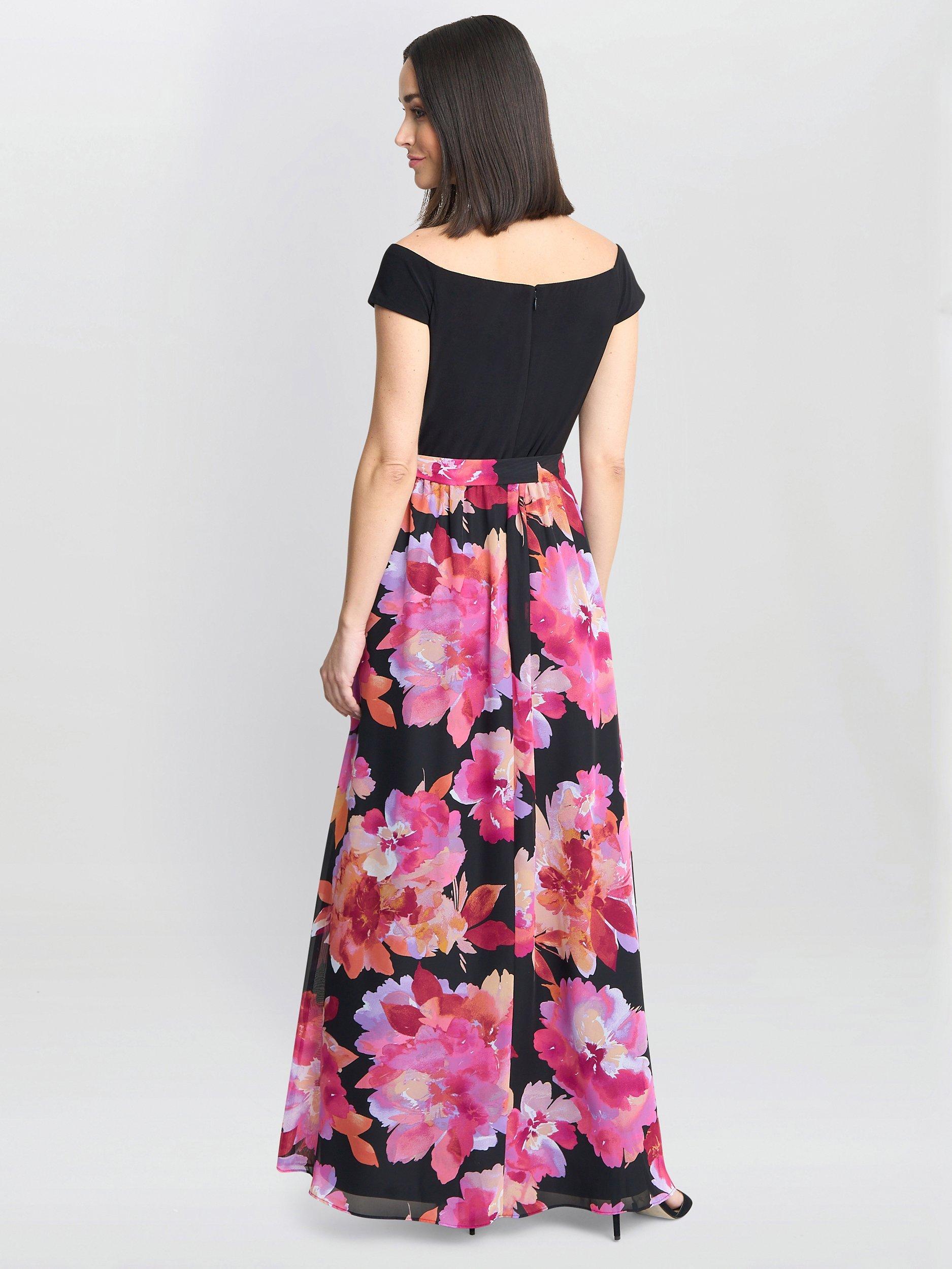 Gina Bacconi Ruth Maxi Dress, Black/Pink, 10
