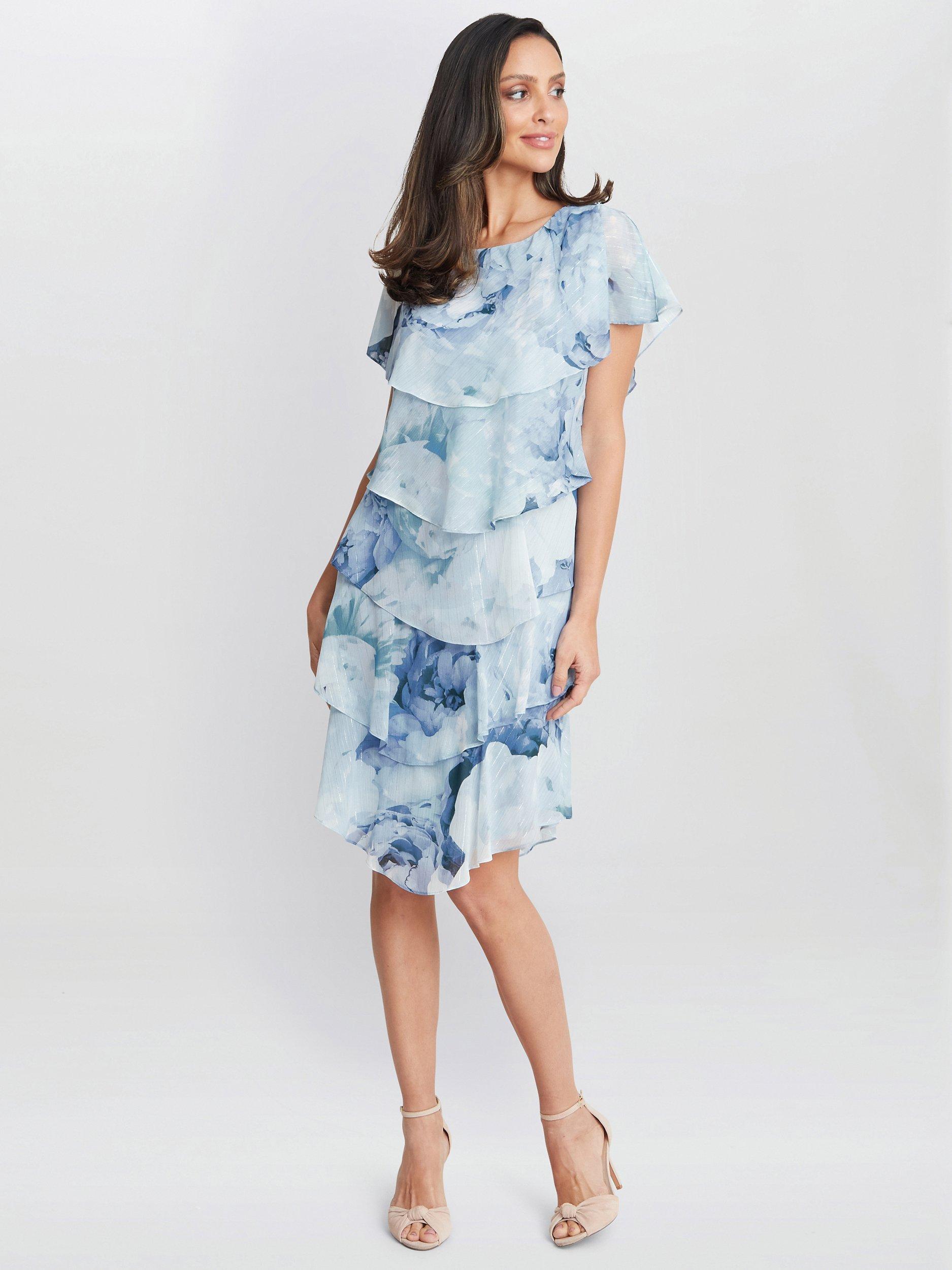 Product image 3 of 4, which shows Gina Bacconi Rosanna Printed Tiered Dress, Blue/Multi, 10