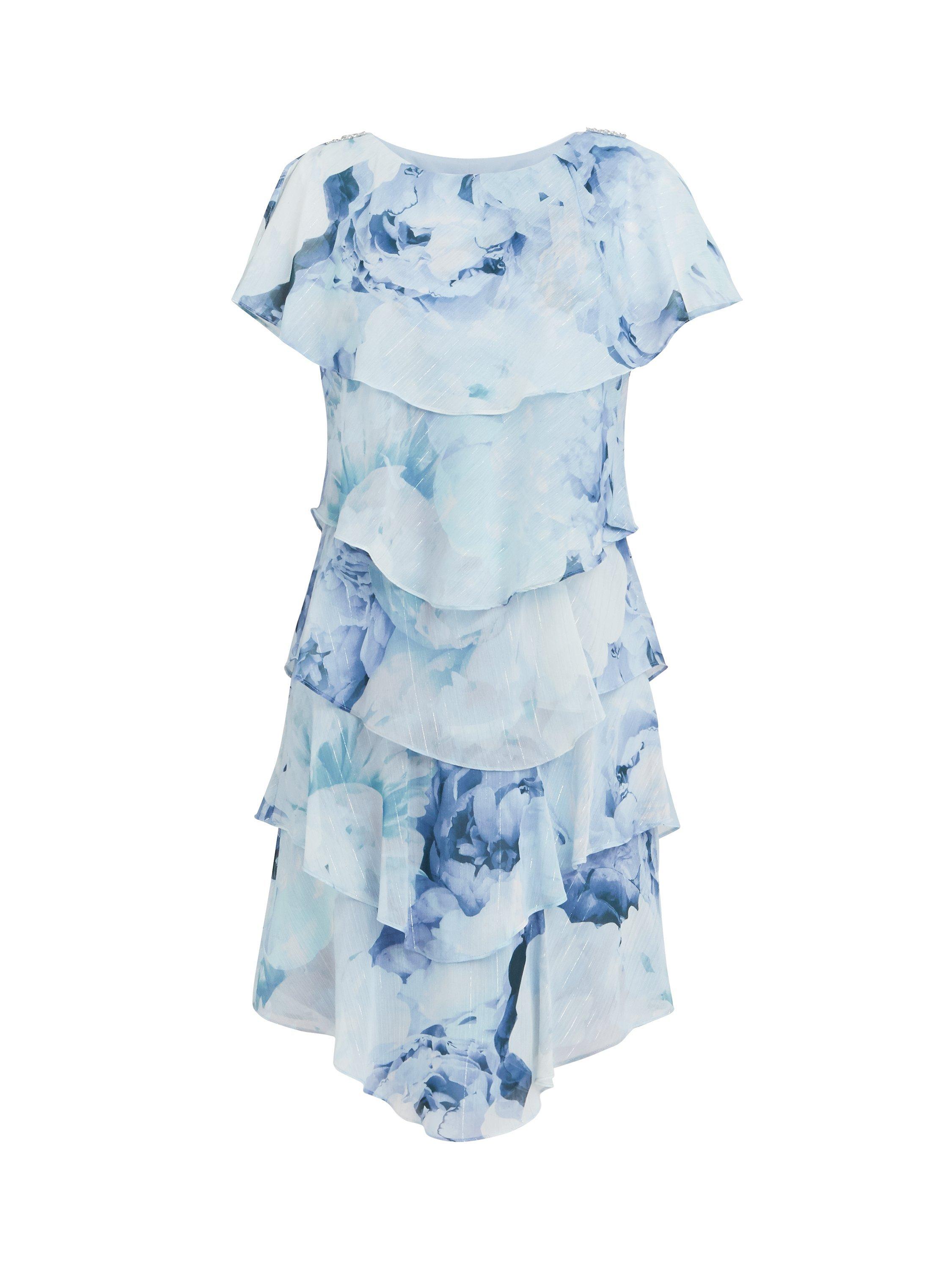 Product image 4 of 4, which shows Gina Bacconi Rosanna Printed Tiered Dress, Blue/Multi, 10