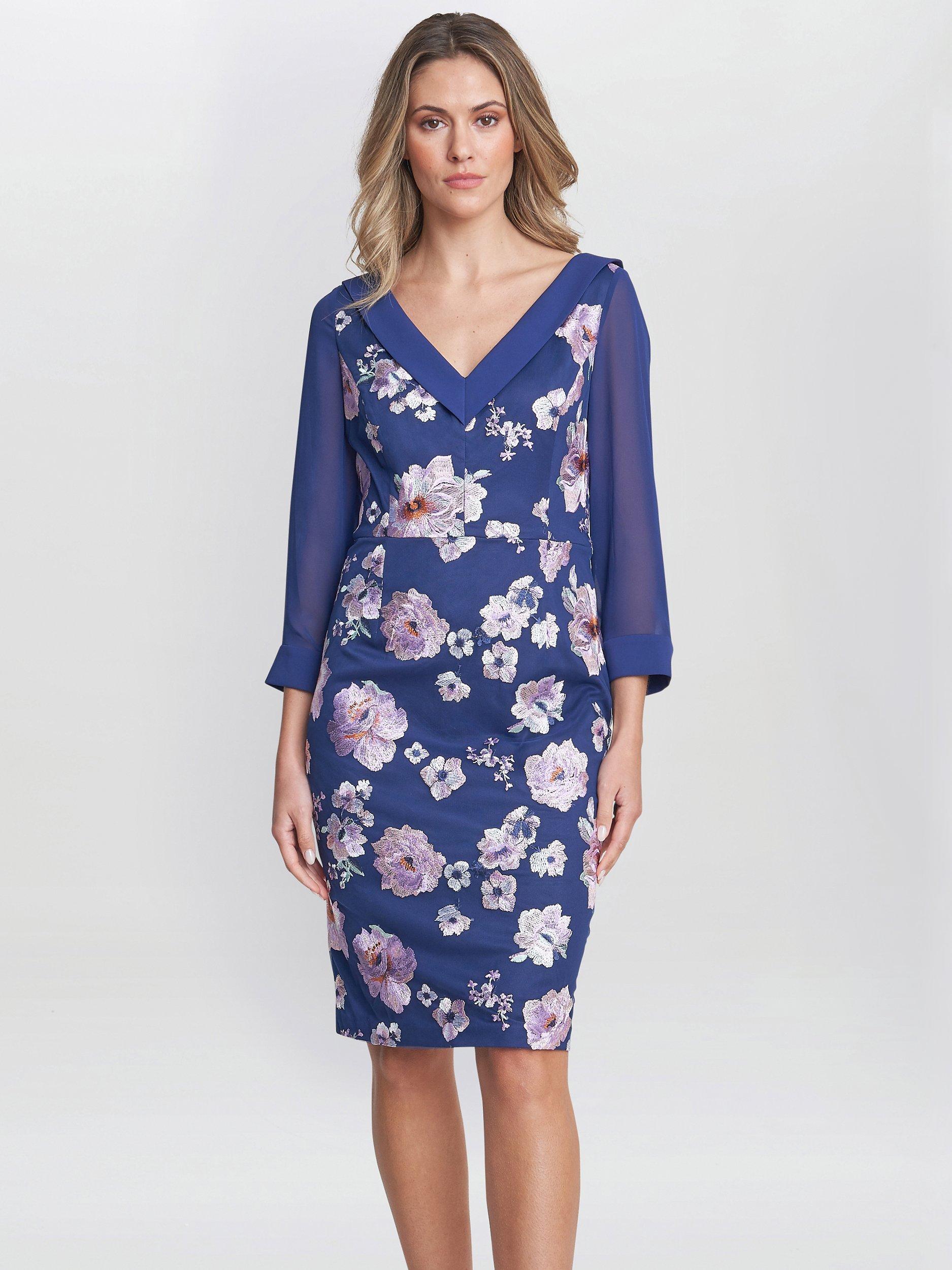 Gina Bacconi Daisy Embroidered Dress Navy