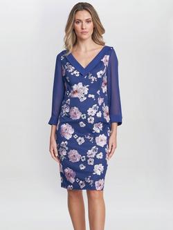 Gina Bacconi Daisy Embroidered Crepe Dress, Nordic Blue, Navy