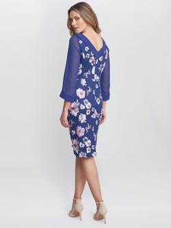 Gina Bacconi Daisy Embroidered Crepe Dress, Nordic Blue - view 2, Navy