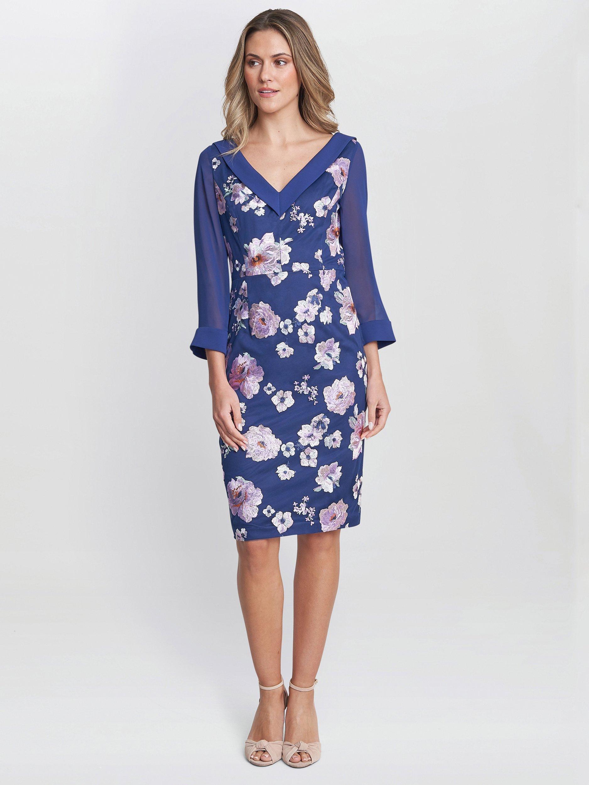 Product image 3 of 6, which shows Gina Bacconi Daisy Embroidered Dress, Navy, 8
