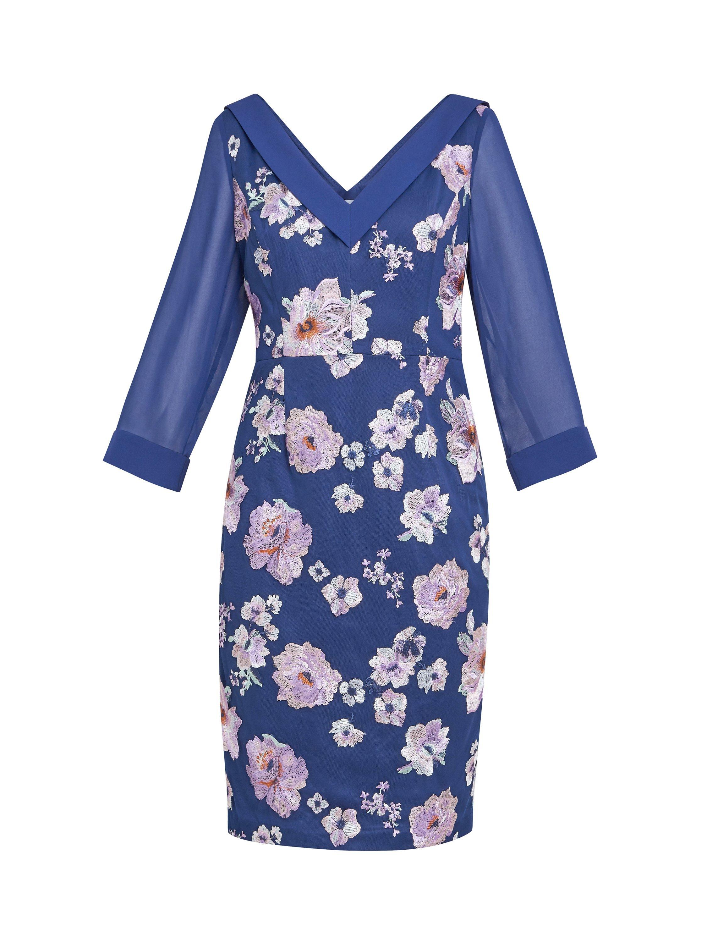 Product image 4 of 6, which shows Gina Bacconi Daisy Embroidered Dress, Navy, 8
