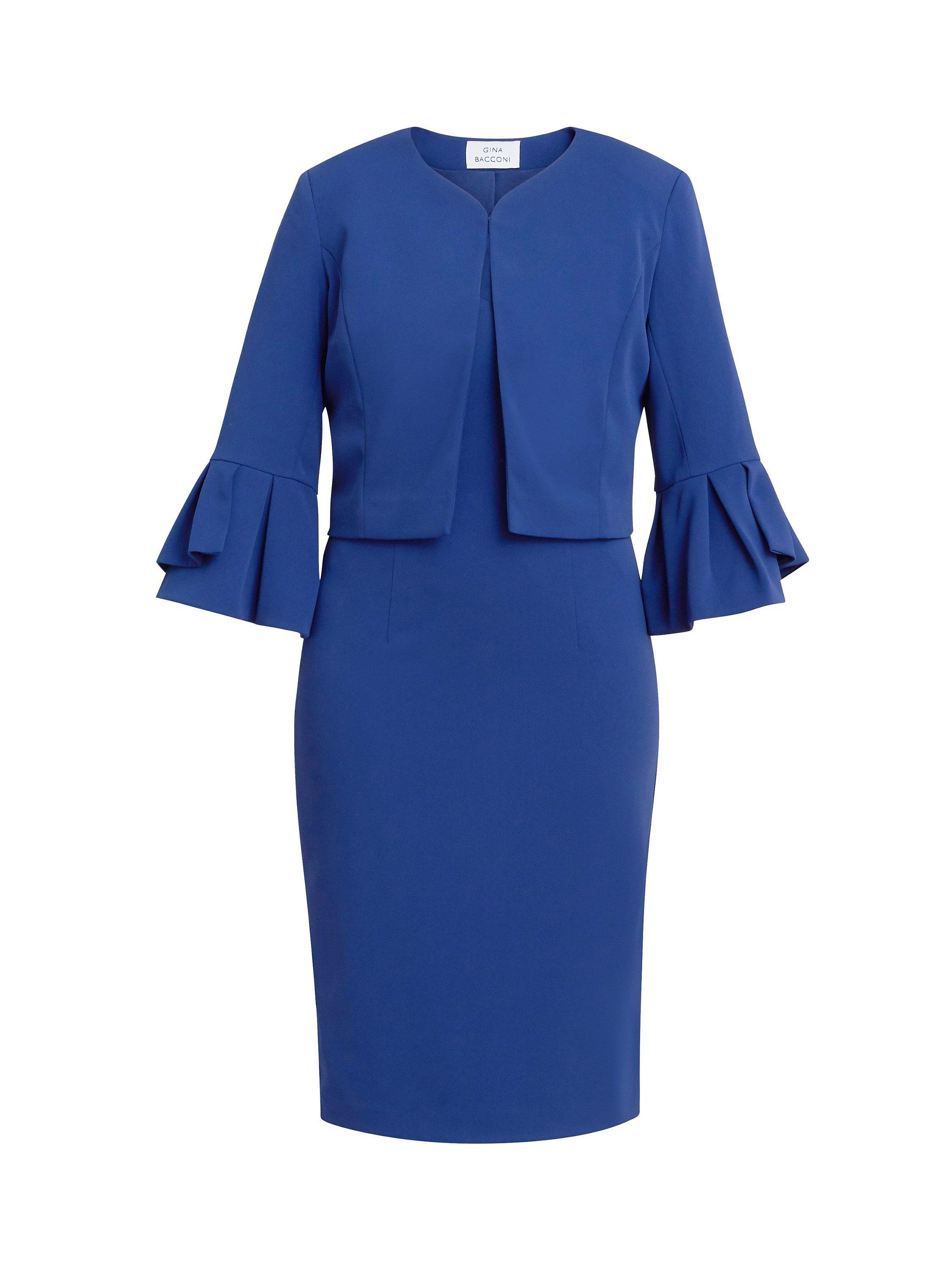 Product image 5 of 5, which shows Gina Bacconi Melissa Stretch Crepe Dress & Jacket, Navy, 10
