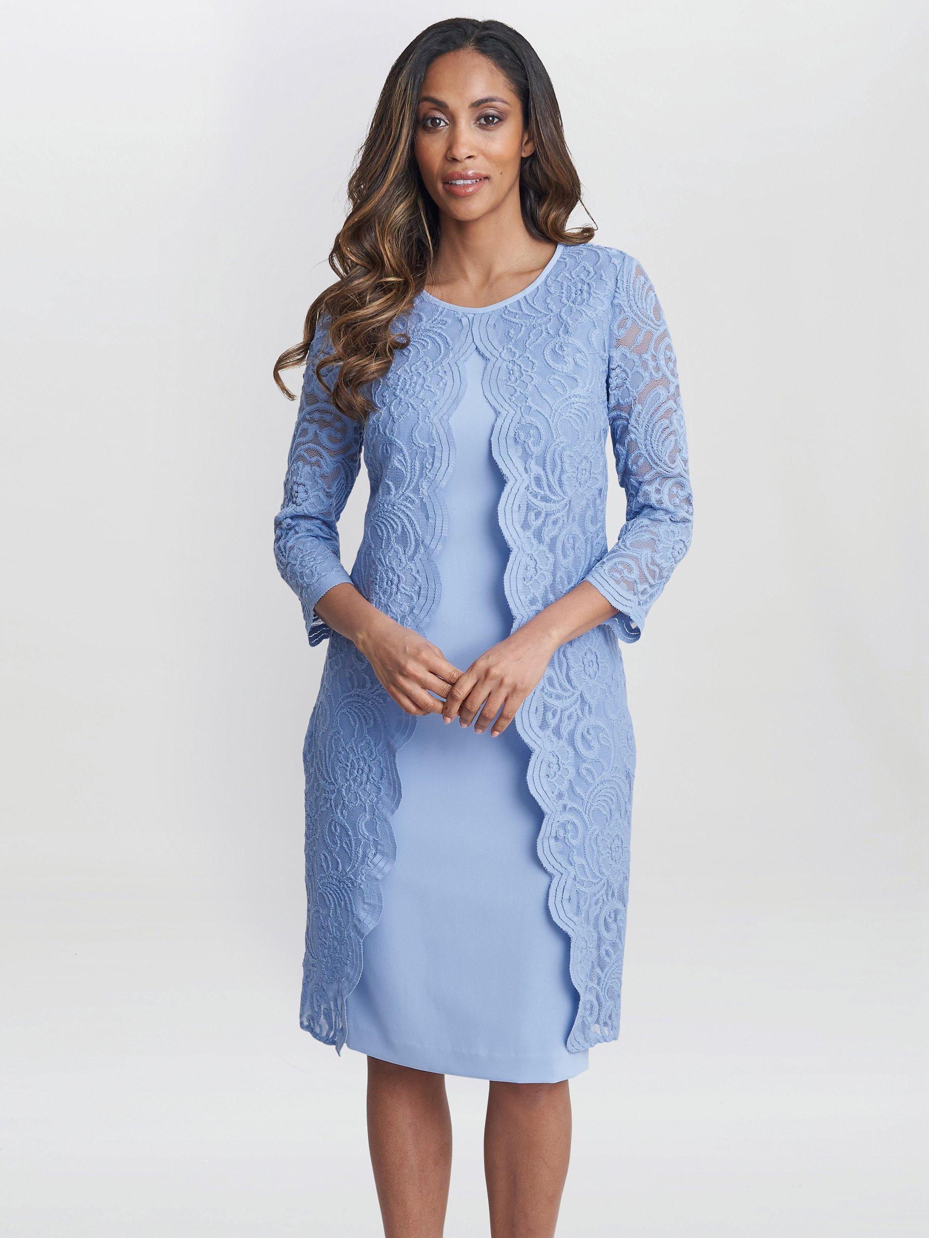 Gina Bacconi Clarabelle Mock Lace Jacket Dress Nordic Blue