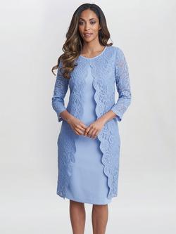 Gina Bacconi Clarabelle Mock Lace Jacket Crepe Dress, Navy, Nordic Blue