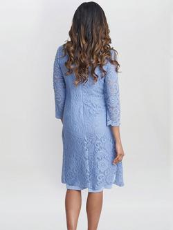 Gina Bacconi Clarabelle Mock Lace Jacket Crepe Dress, Navy - view 2, Nordic Blue