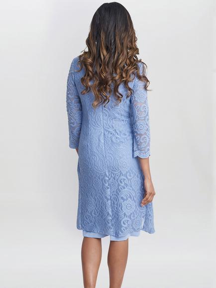 Gina Bacconi Clarabelle Mock Lace Jacket Crepe Dress, Navy - view 2, Nordic Blue