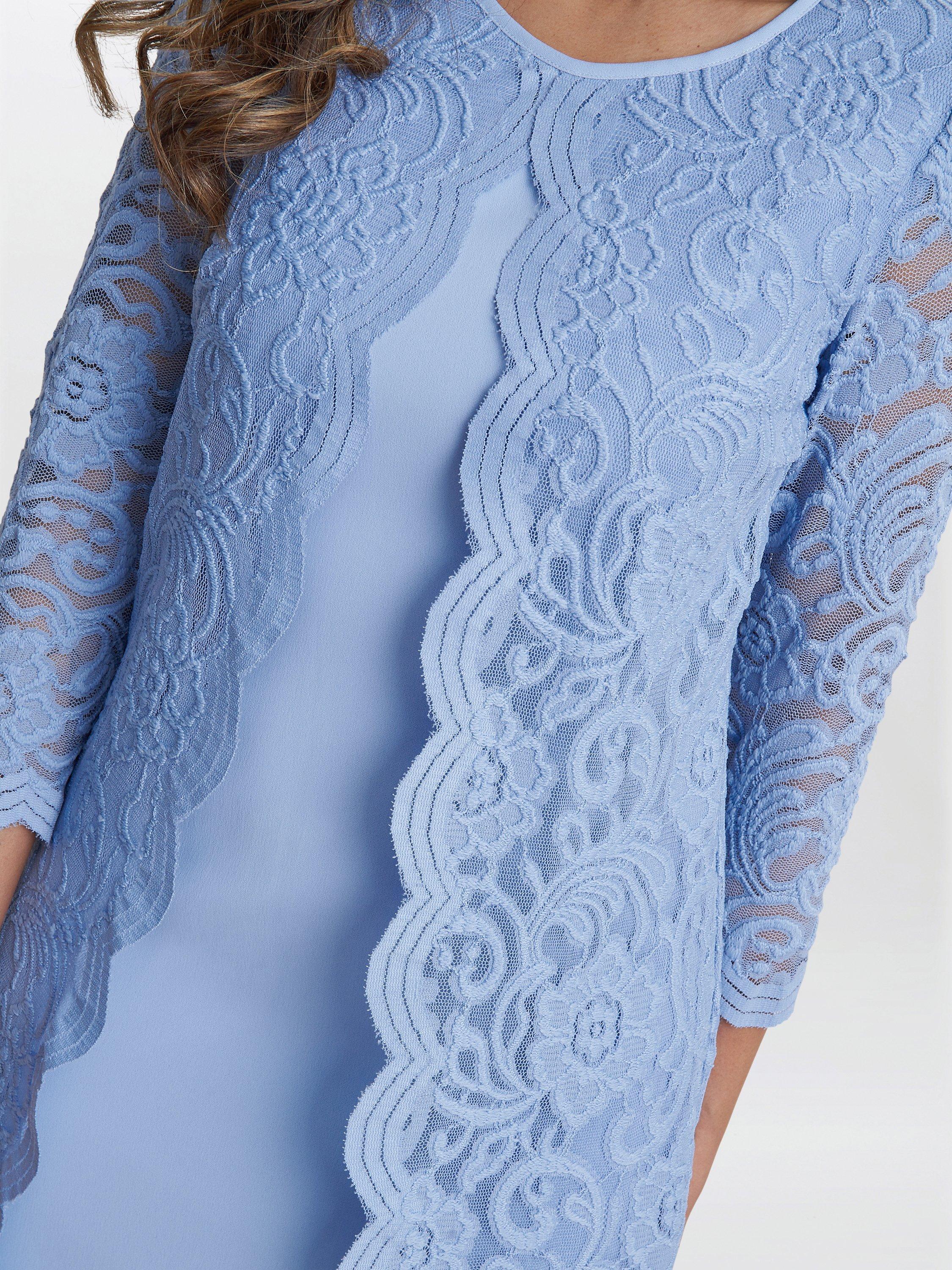 Product image 5 of 5, which shows Gina Bacconi Clarabelle Mock Lace Jacket Dress, Nordic Blue, 8