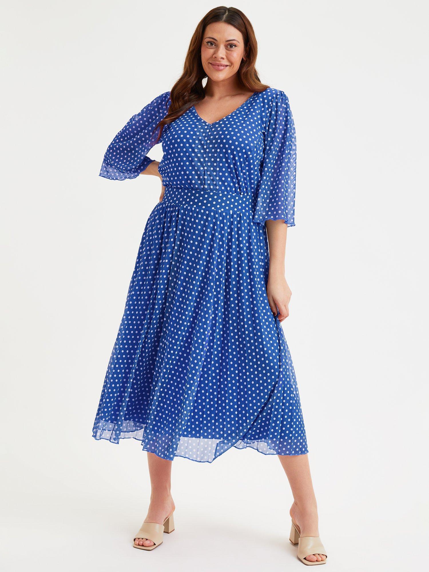 Scarlett Jo Spot Pleated Midi Skirt Blue White