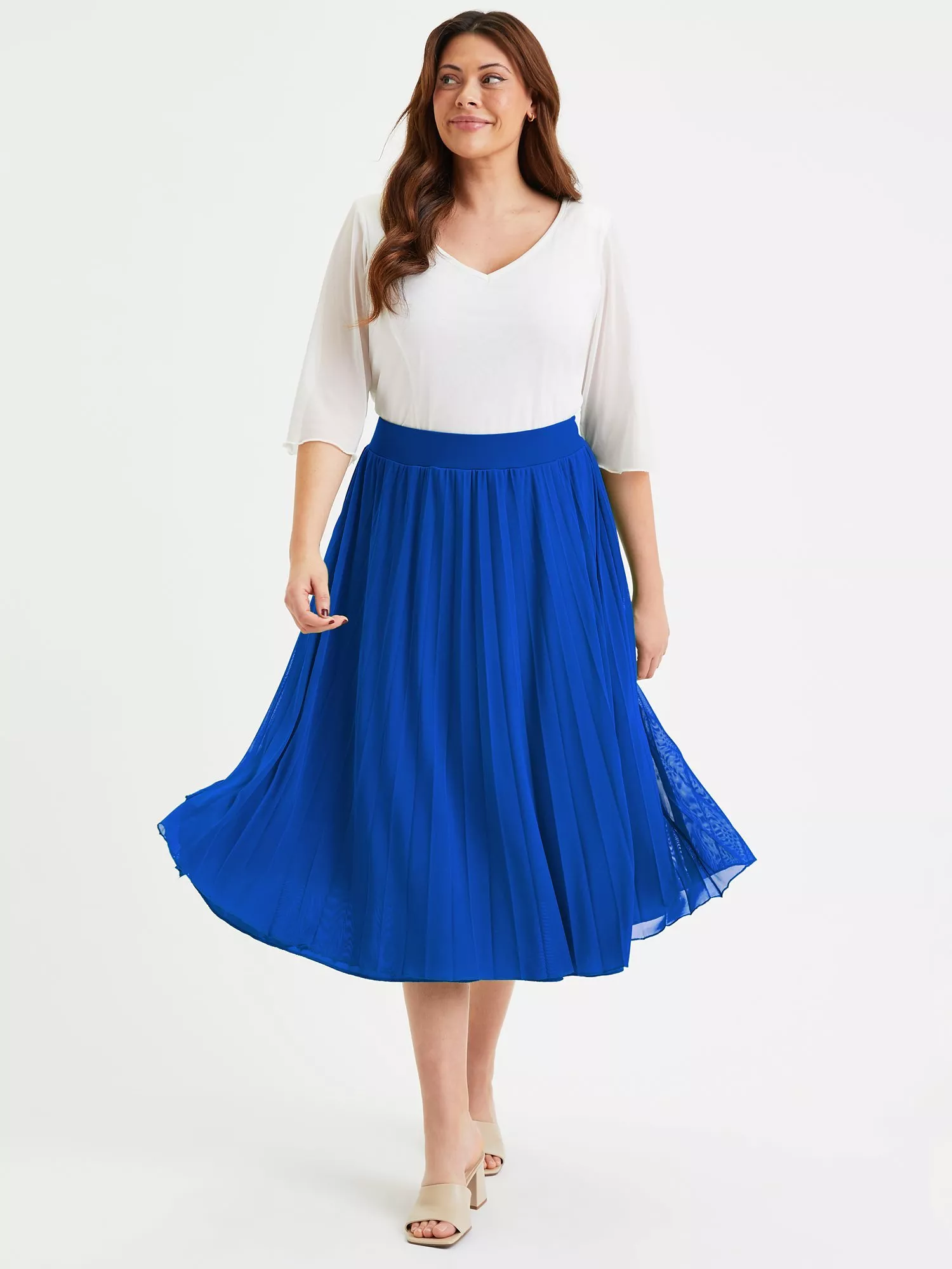Scarlett Jo Pleated Midi Skirt Blue