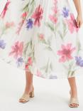 Scarlett & Jo Floral Pleated Midi Skirt, Ivory/Multi