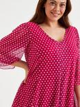 Scarlett & Jo Spot Pleated V-Neck Tunic Top, Pink/White