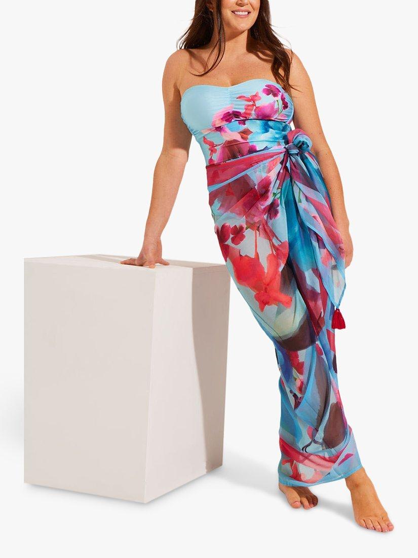 Product image 3 of 4, which shows Seaspray Kefalonia Floral Print Pareo, Blue/Multi, One Size