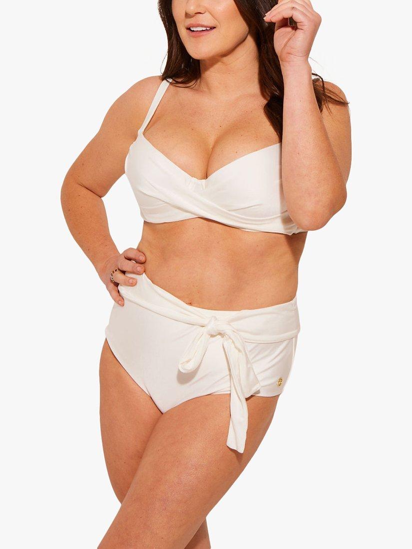 Product image 1 of 4, which shows Seaspray Loretta High Waist Brief Bikini Bottoms, Cream, 10