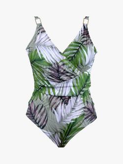 Seaspray Hawaii Classic Draped Palm Print Swimsuit, Green - view 2, Green