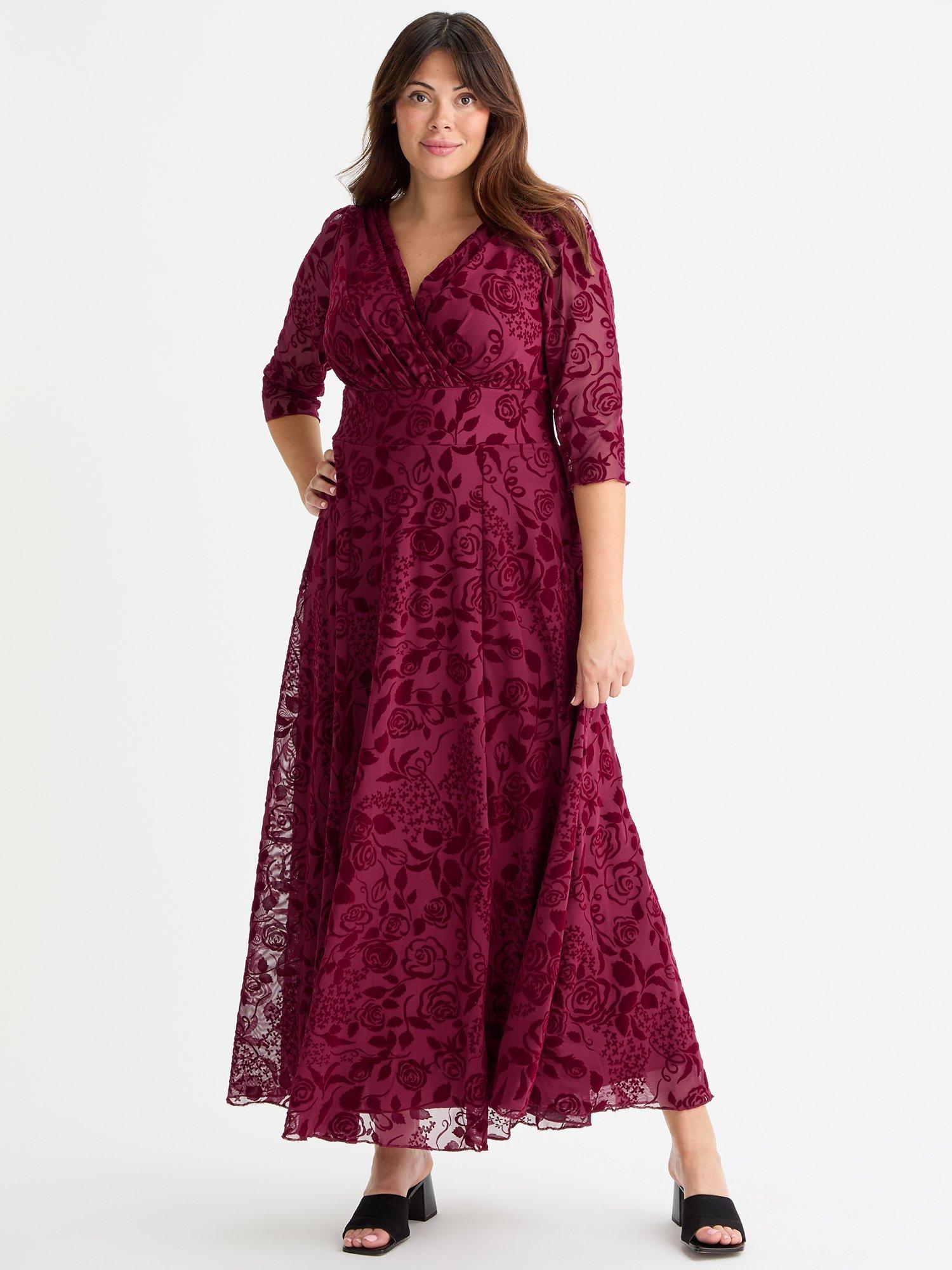 Scarlett Jo Verity Velvet Midi Dress Wine Flock